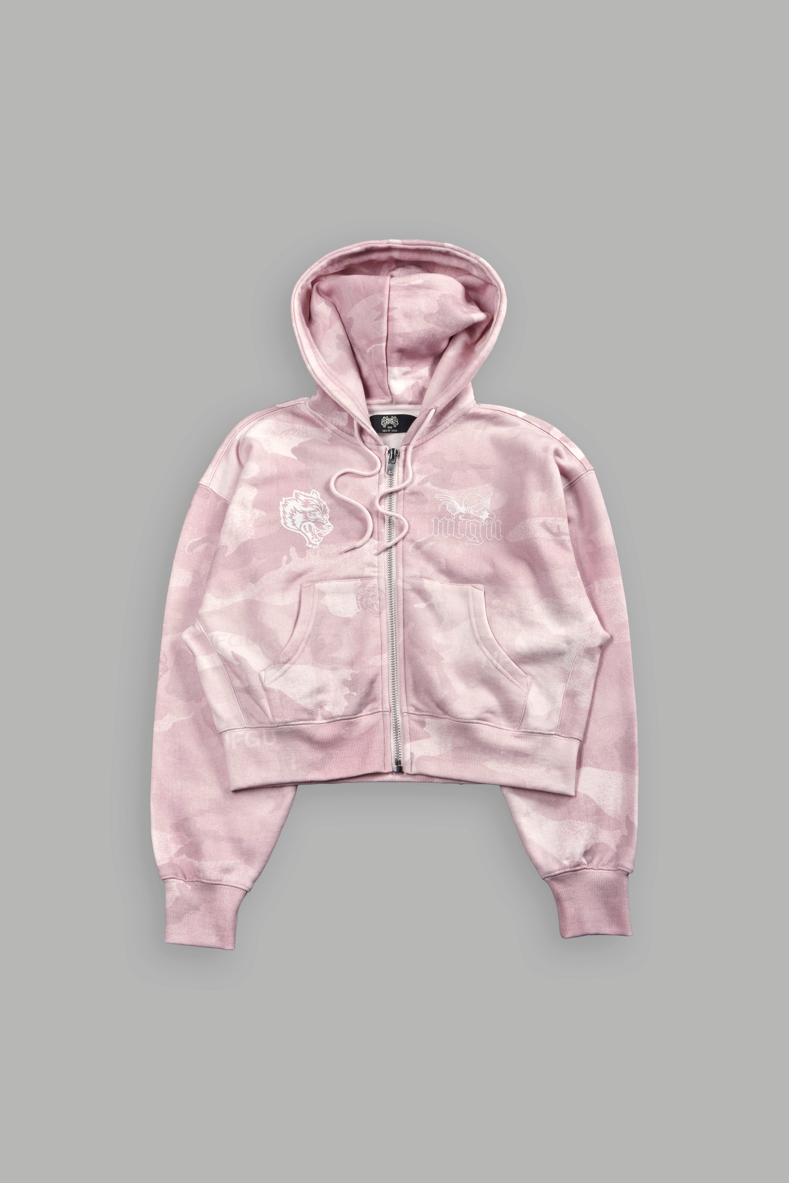 Cherub NFGU "Sage" Cropped Zip Hoodie in Blush Vintage Woodland Camo — imagem 7