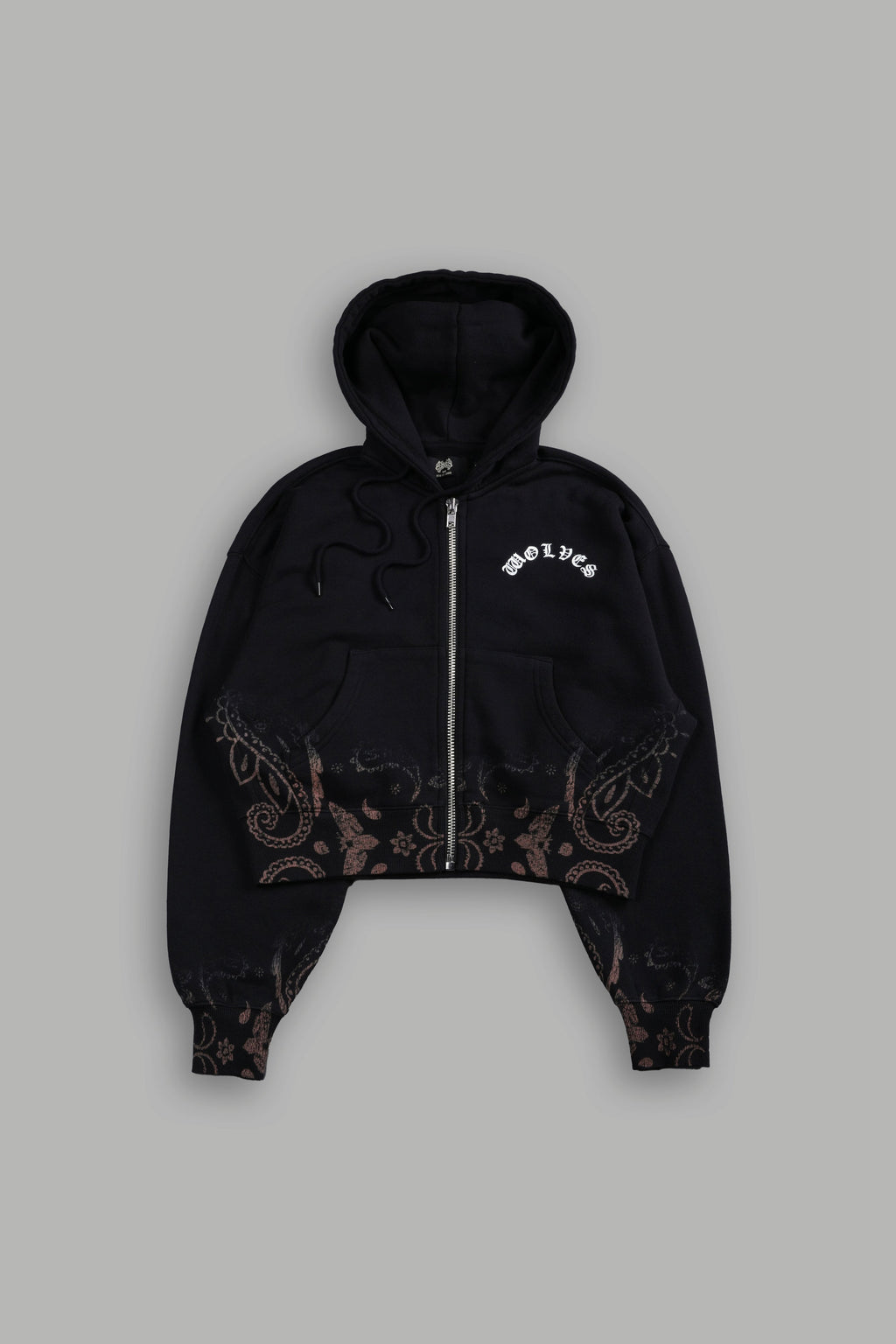 Faded Paisley "Sage" Cropped Zip Hoodie in Black — imagem 5