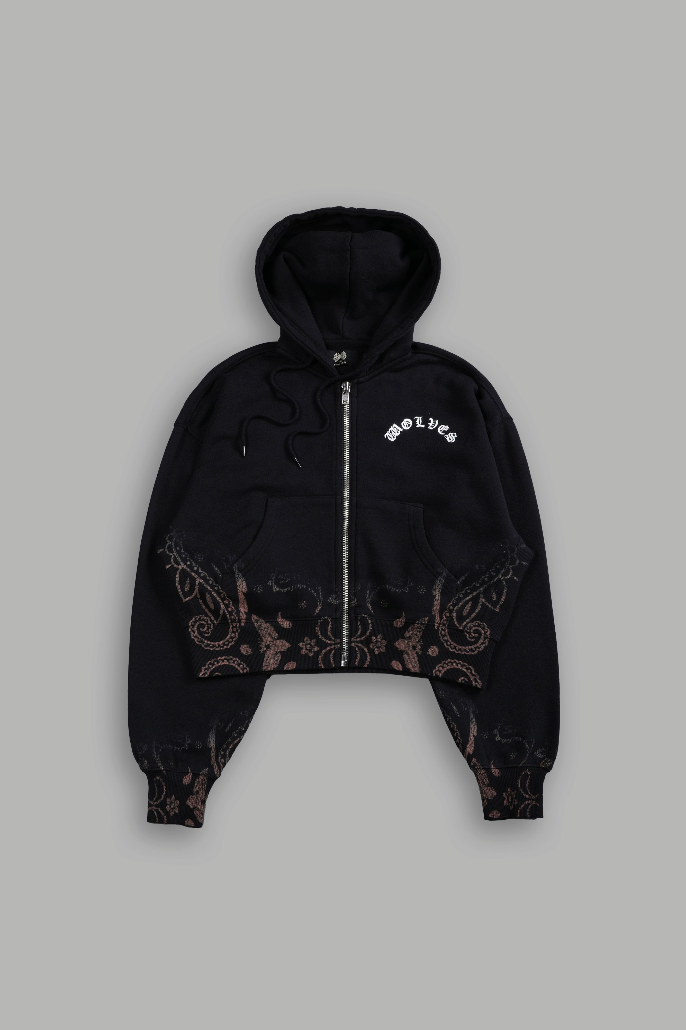 Faded Paisley "Sage" Cropped Zip Hoodie in Black — imagem 5