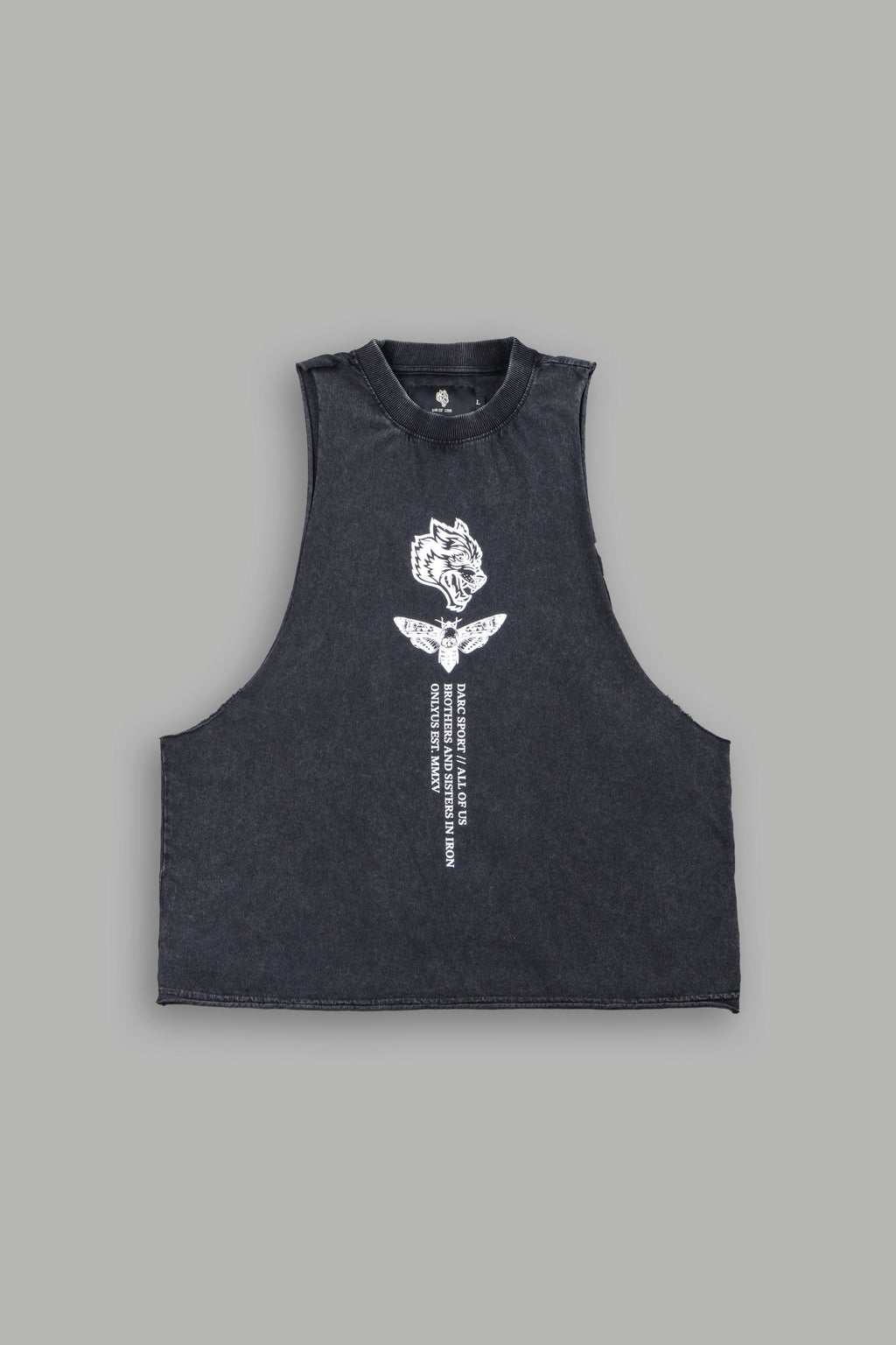 Big Wolf Head Grunge Raw Hem Box Cut Tommy Muscle Tee In Black - imagem 1