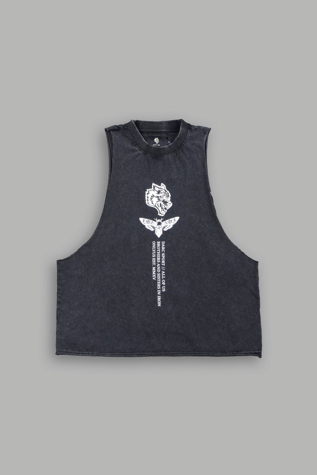 Big Wolf Head Grunge Raw Hem Box Cut Tommy Muscle Tee In Black - imagem 1