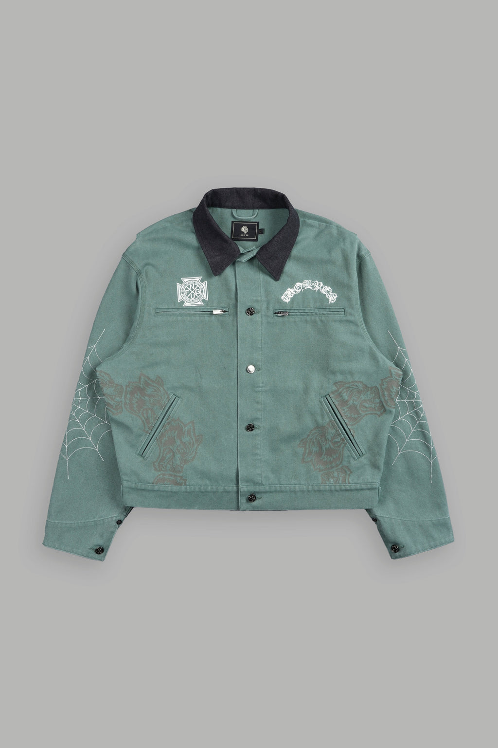 Sashiko Wolves Lunnis Jacket in Owen Green