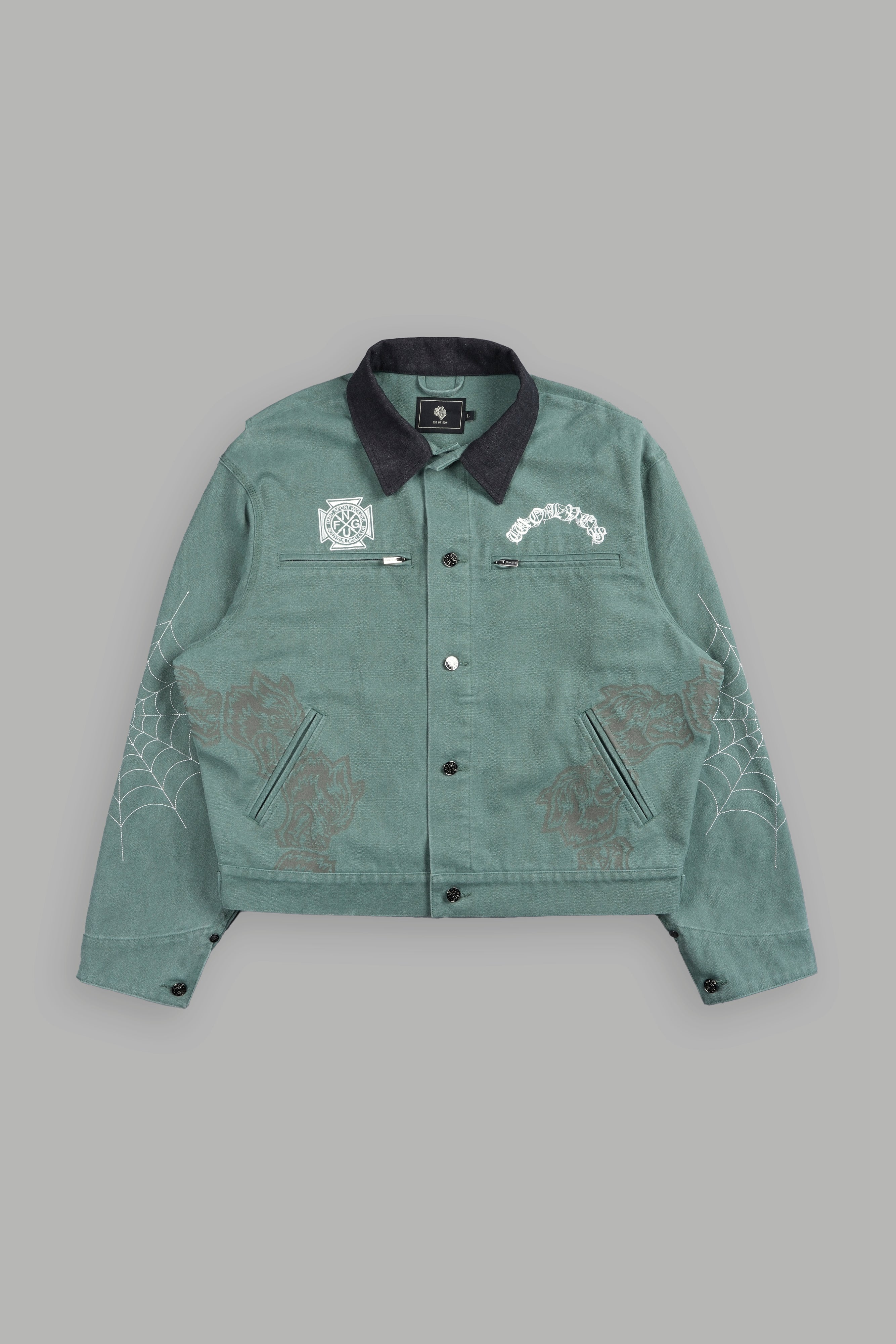 Sashiko Wolves Lunnis Jacket in Owen Green