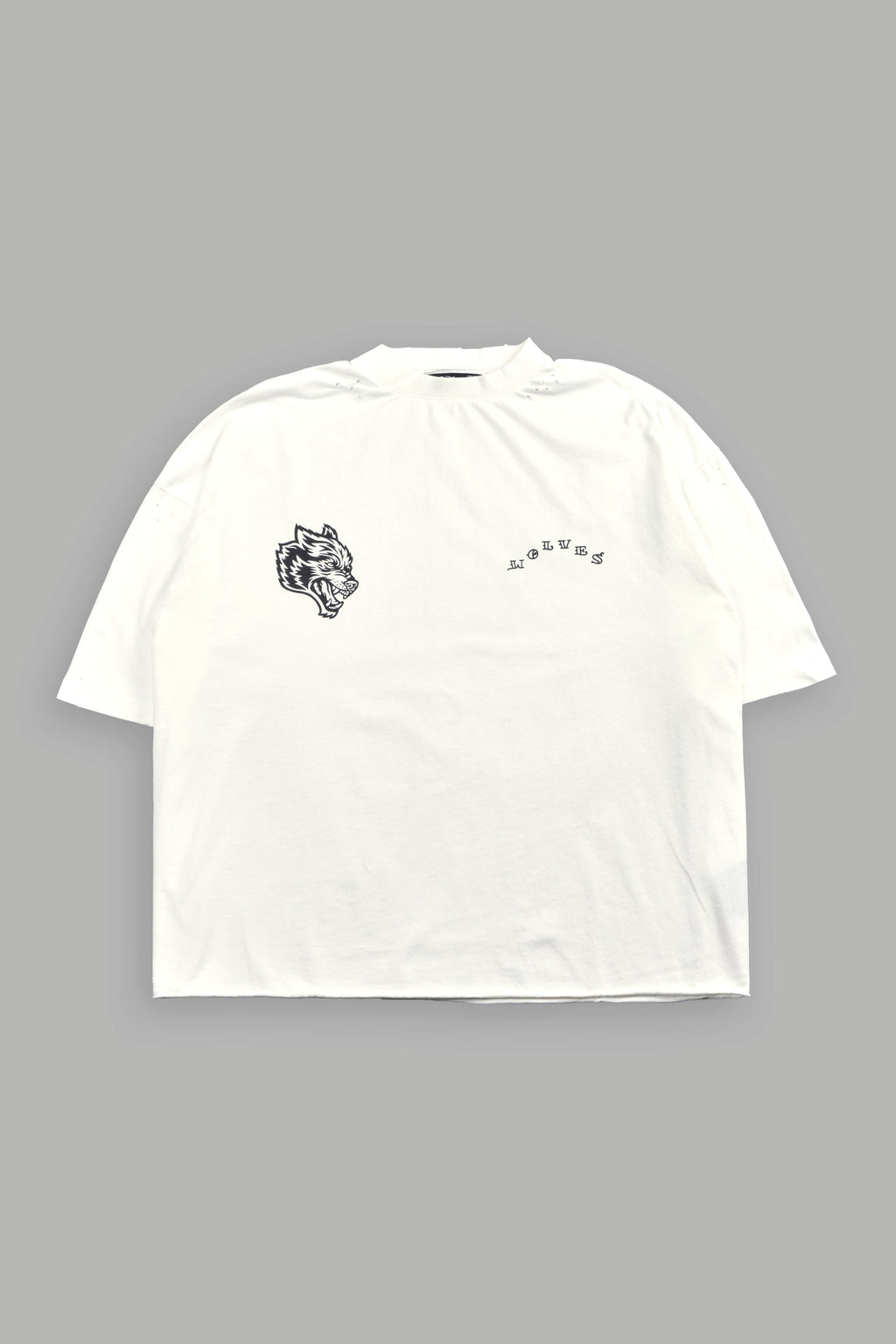 Big Bad Wolf Pyramd Distressed Grunge Box Cut Tee V2 in Cream