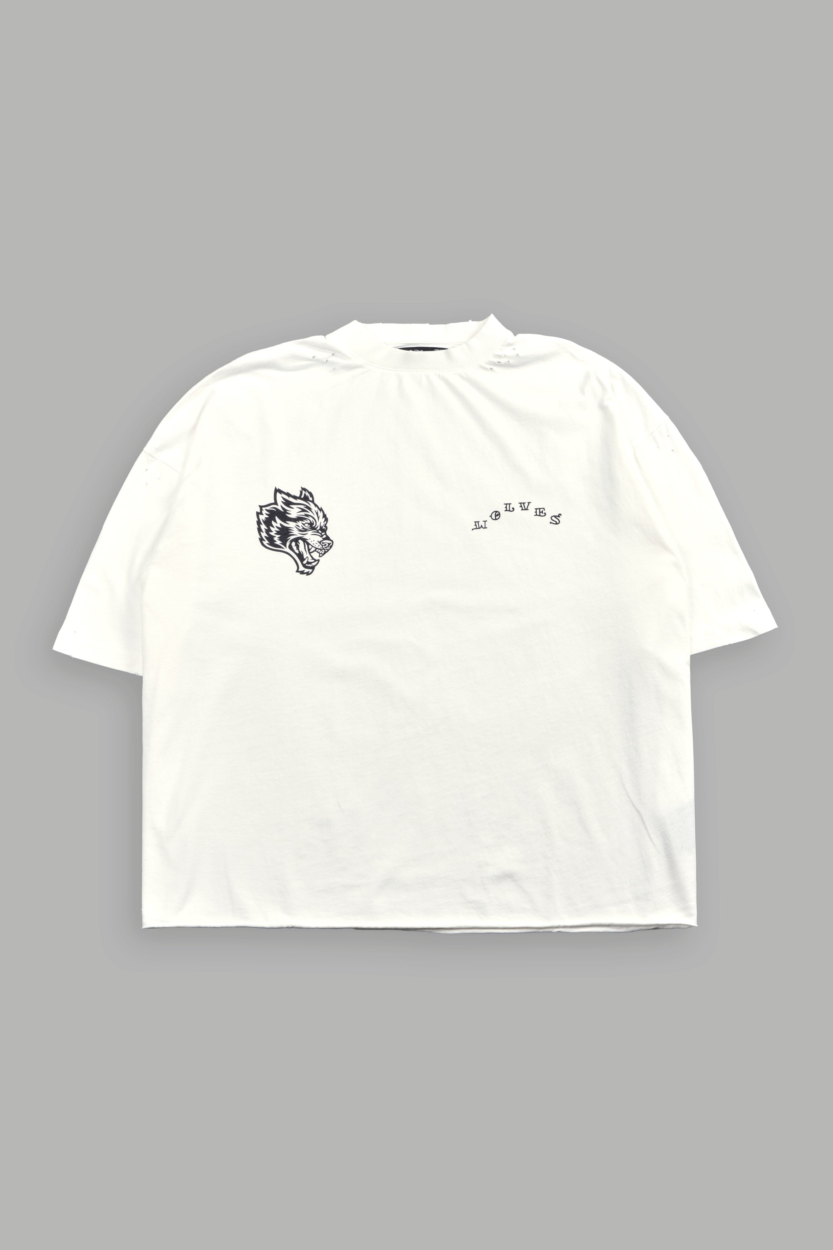 Big Bad Wolf Pyramd Distressed Grunge Box Cut Tee V2 in Cream