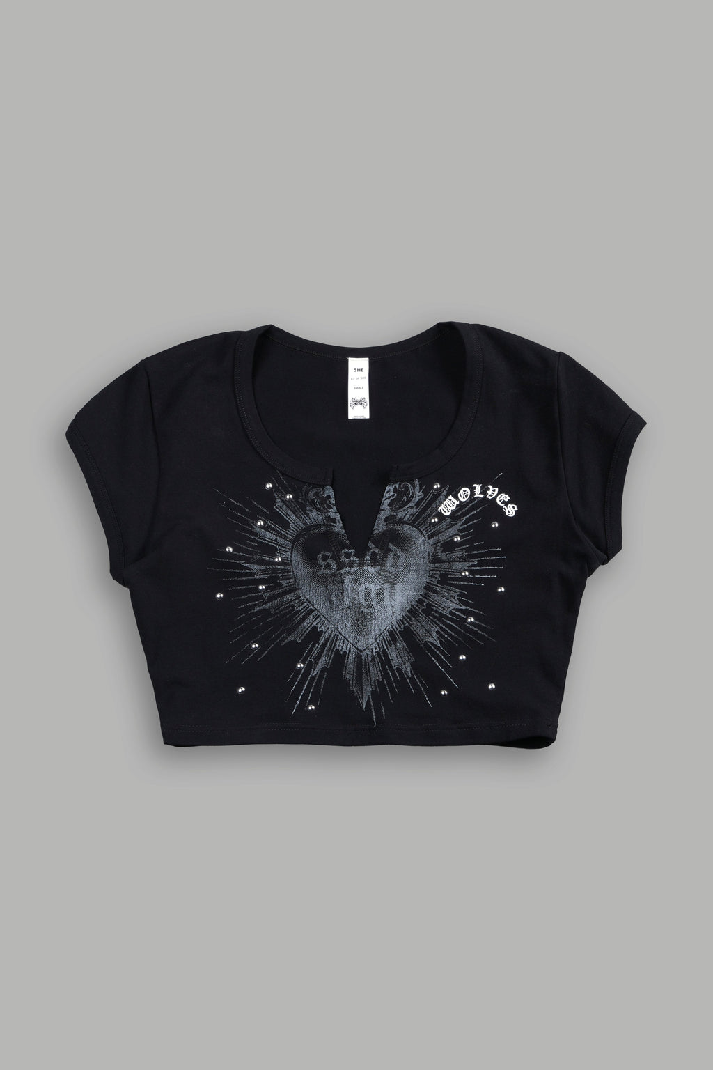 Holy Heart Josie Crop Baby Tee In Black