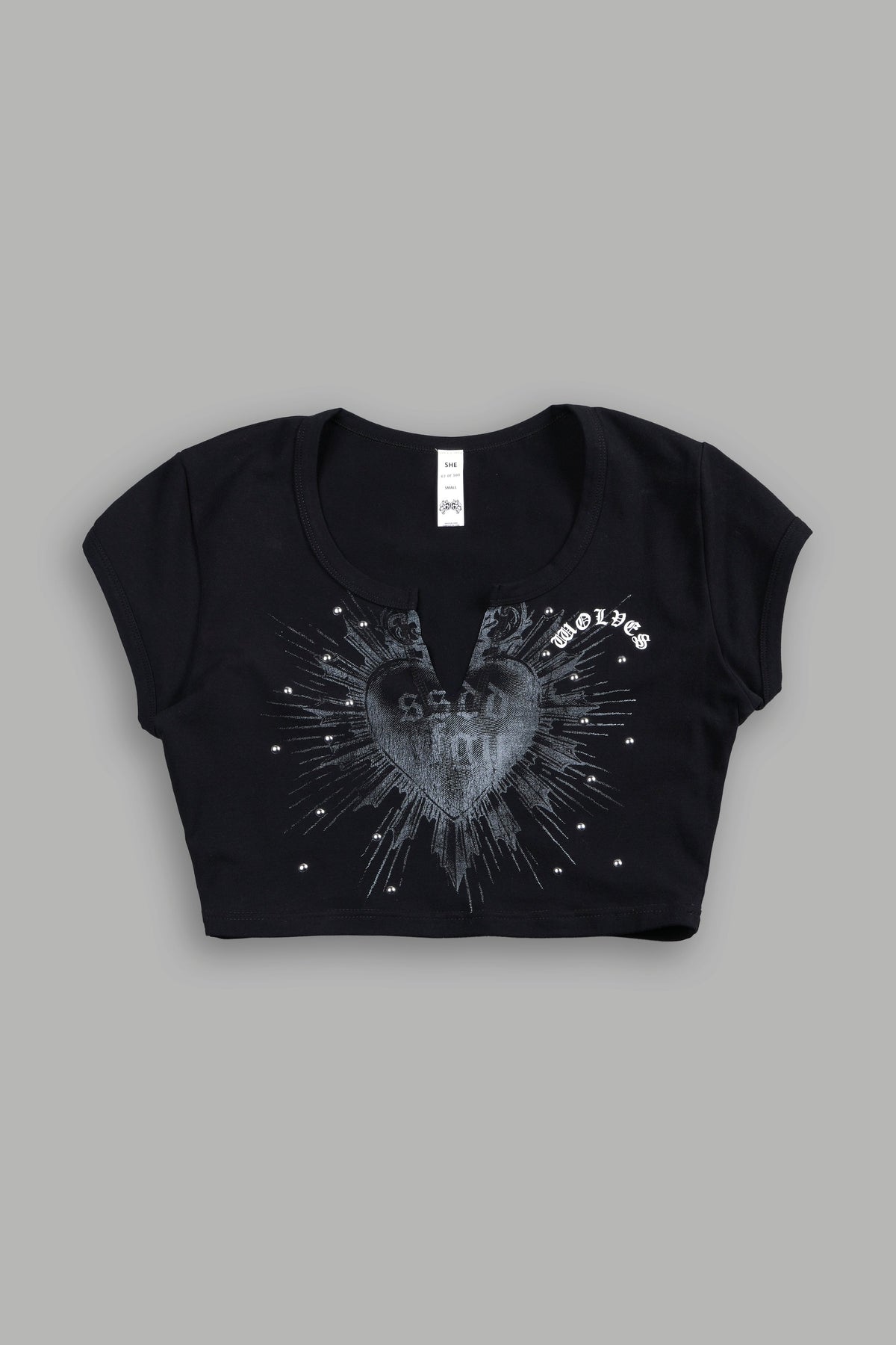 Holy Heart Josie Crop Baby Tee In Black