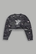 Oni Cherub Premium Oversized Cropped Ls Tee in Warrior In A Garden Black Camo — imagem 1