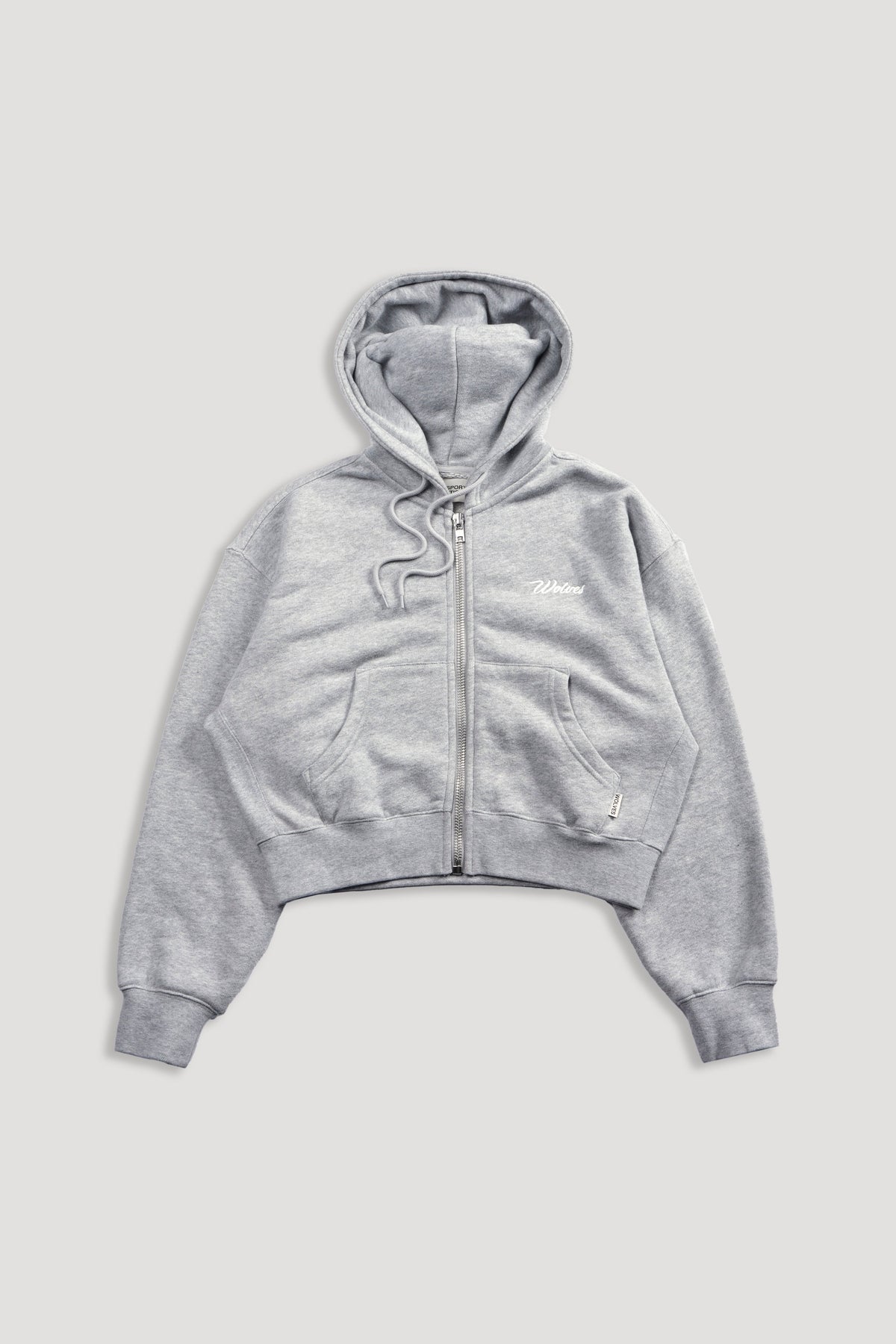 Cursive Wolves "Sage" Cropped Zip Hoodie in Heather Gray — imagem 3