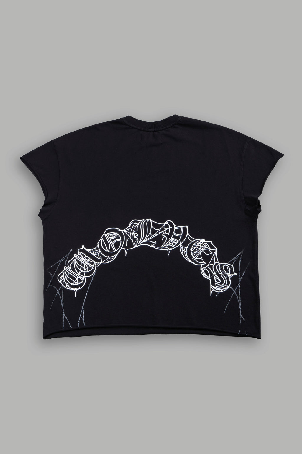 Web Of Darkness Grunge Mid Length Raw Hem Cap Sleeve Tee in Black