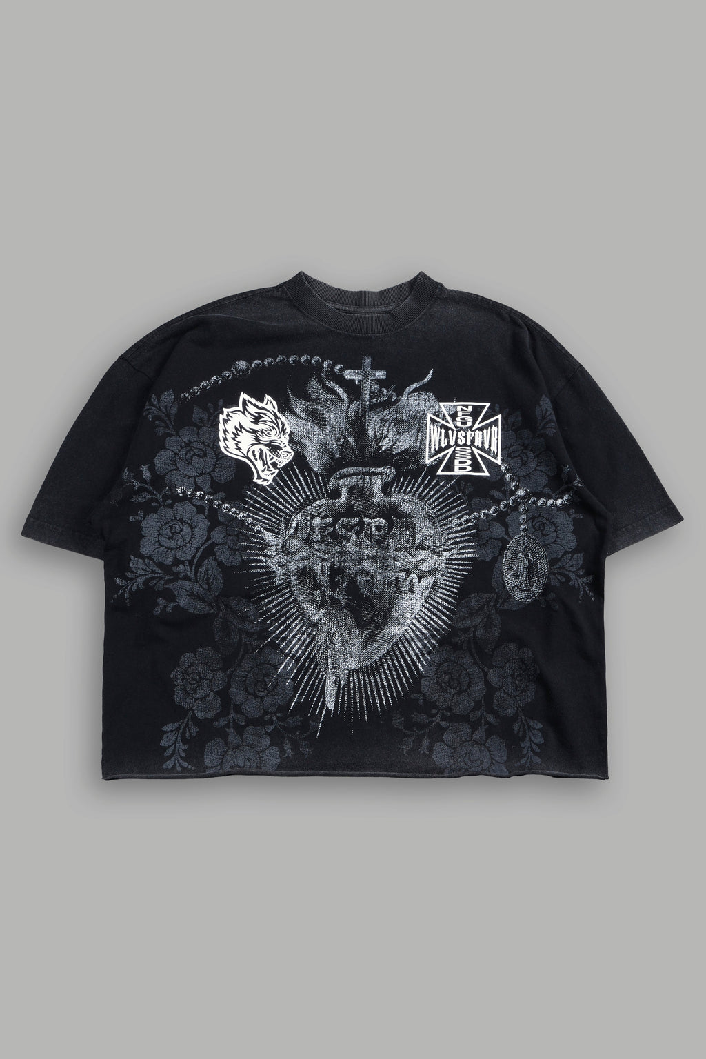 El Rosario Grunge Raw Hem Box Cut Tee In Black
