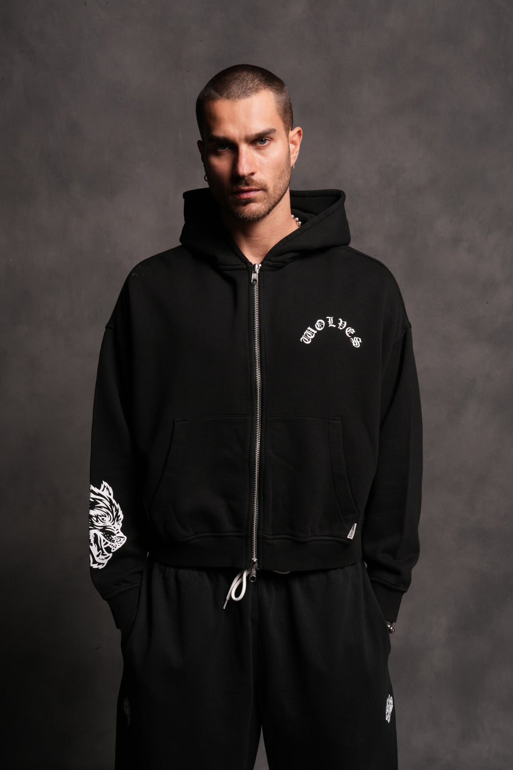 Wolf Chopper Vex Double Zip Hoodie in Black