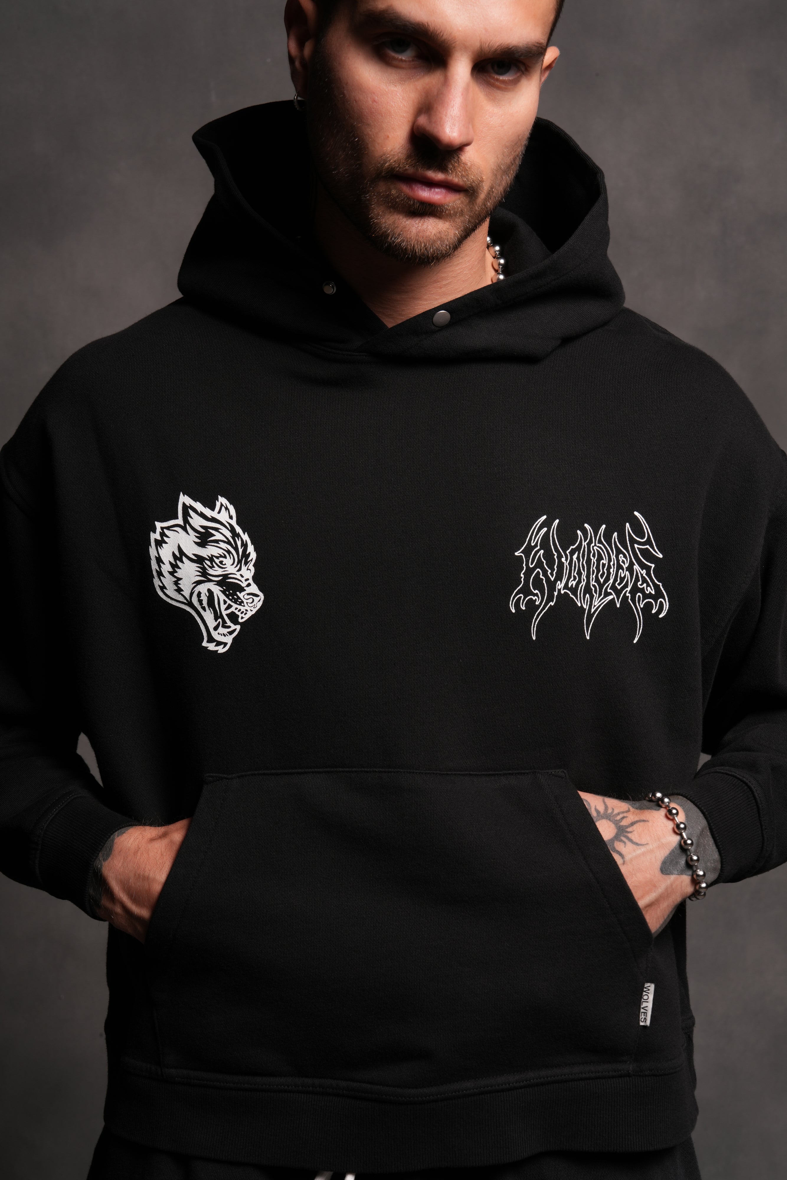 Wolf Hesh FRVR "Grunge" Box Cut Hoodie in Black