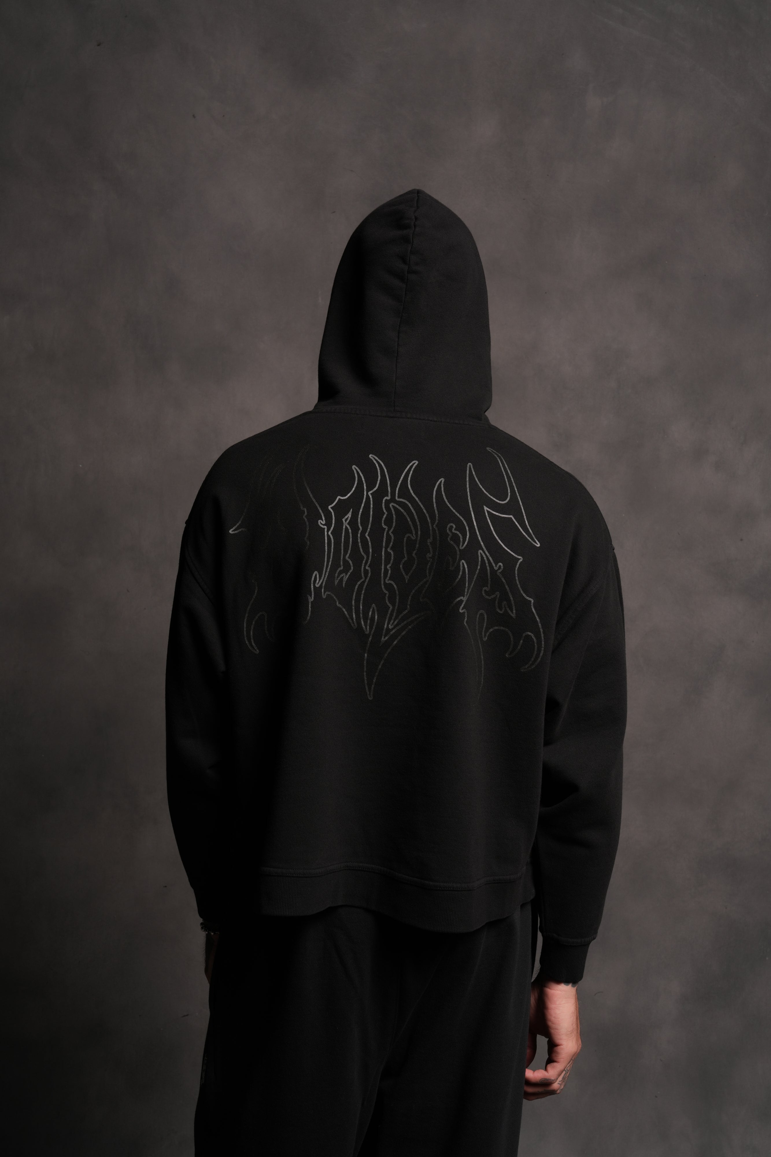 Wolf Hesh FRVR "Grunge" Box Cut Hoodie in Black