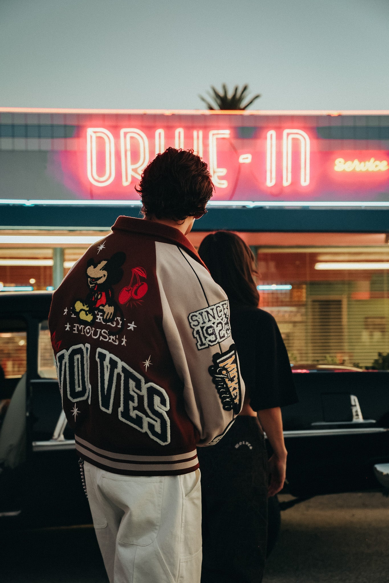 Mickey Mouse Wolves Club Roxy Box Cut Rudy Letterman Jacket in Oxblood/Clay