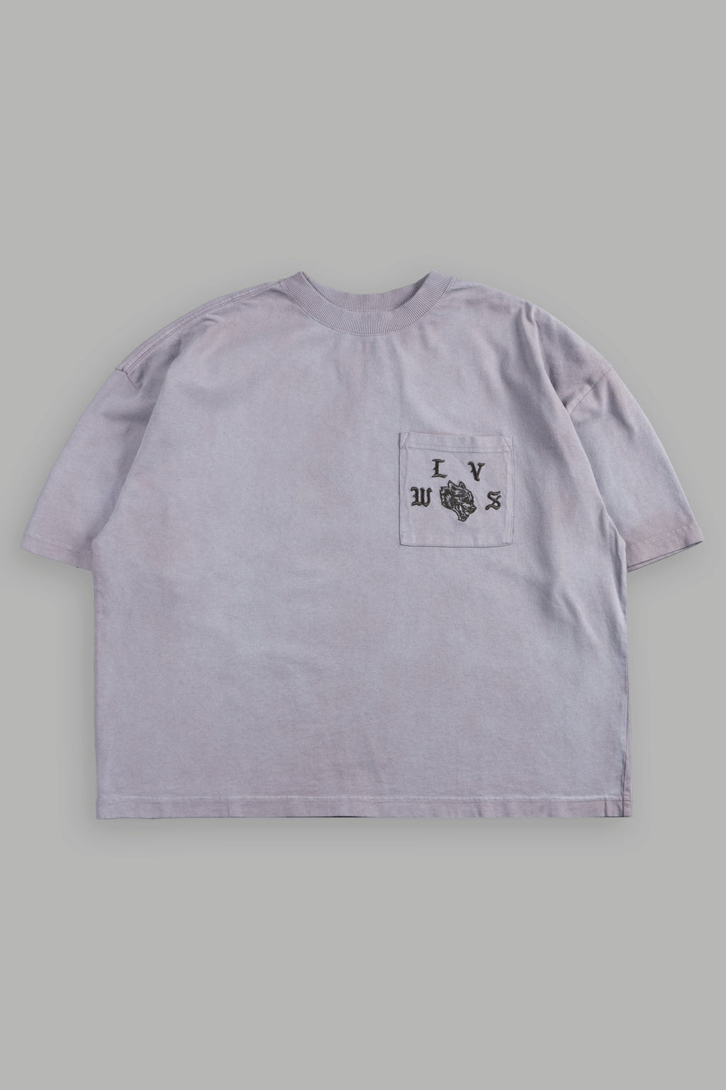 Our Crest Grunge Paul Box Cut Pocket Tee In Pale Gray Super Sun Fade