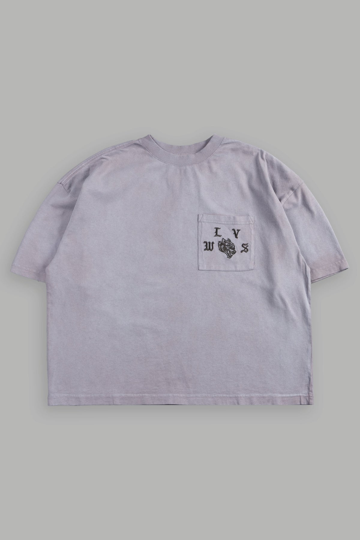 Our Crest Grunge Paul Box Cut Pocket Tee In Pale Gray Super Sun Fade