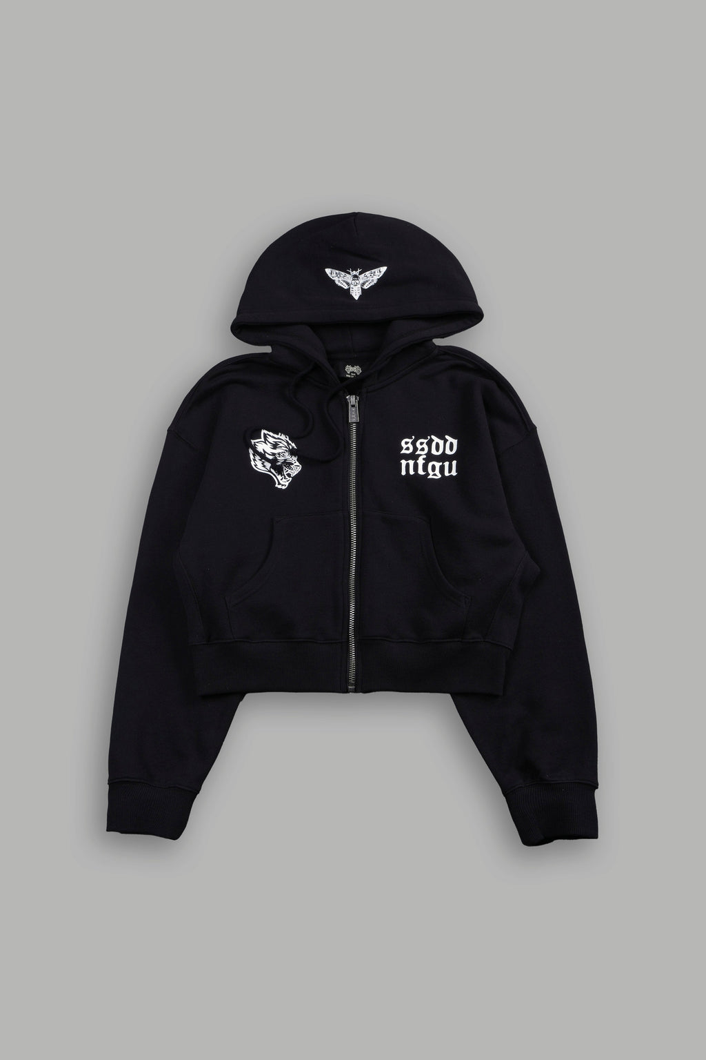 She Wolf Club Sage Cropped Zip Hoodie In Black - imagem 9