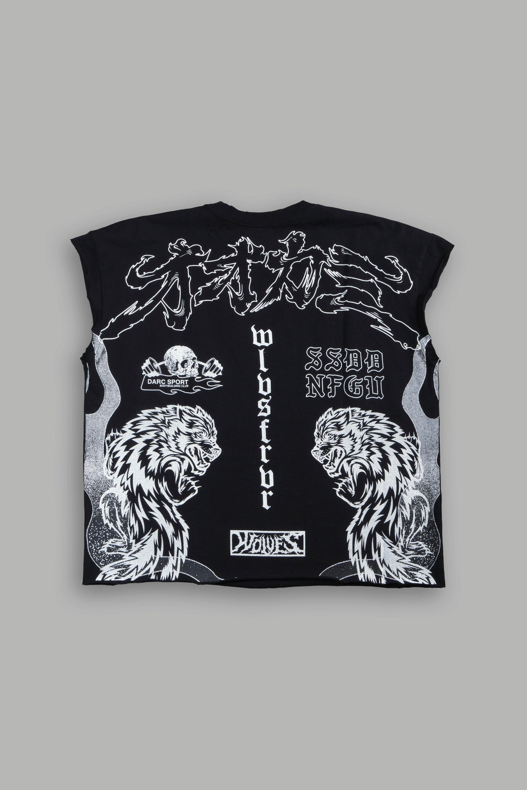 Our Code Distressed Grunge Cut Off Mid Length Raw Hem Tee in Black — imagem 1