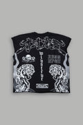 Our Code Distressed Grunge Cut Off Mid Length Raw Hem Tee in Black — imagem 1