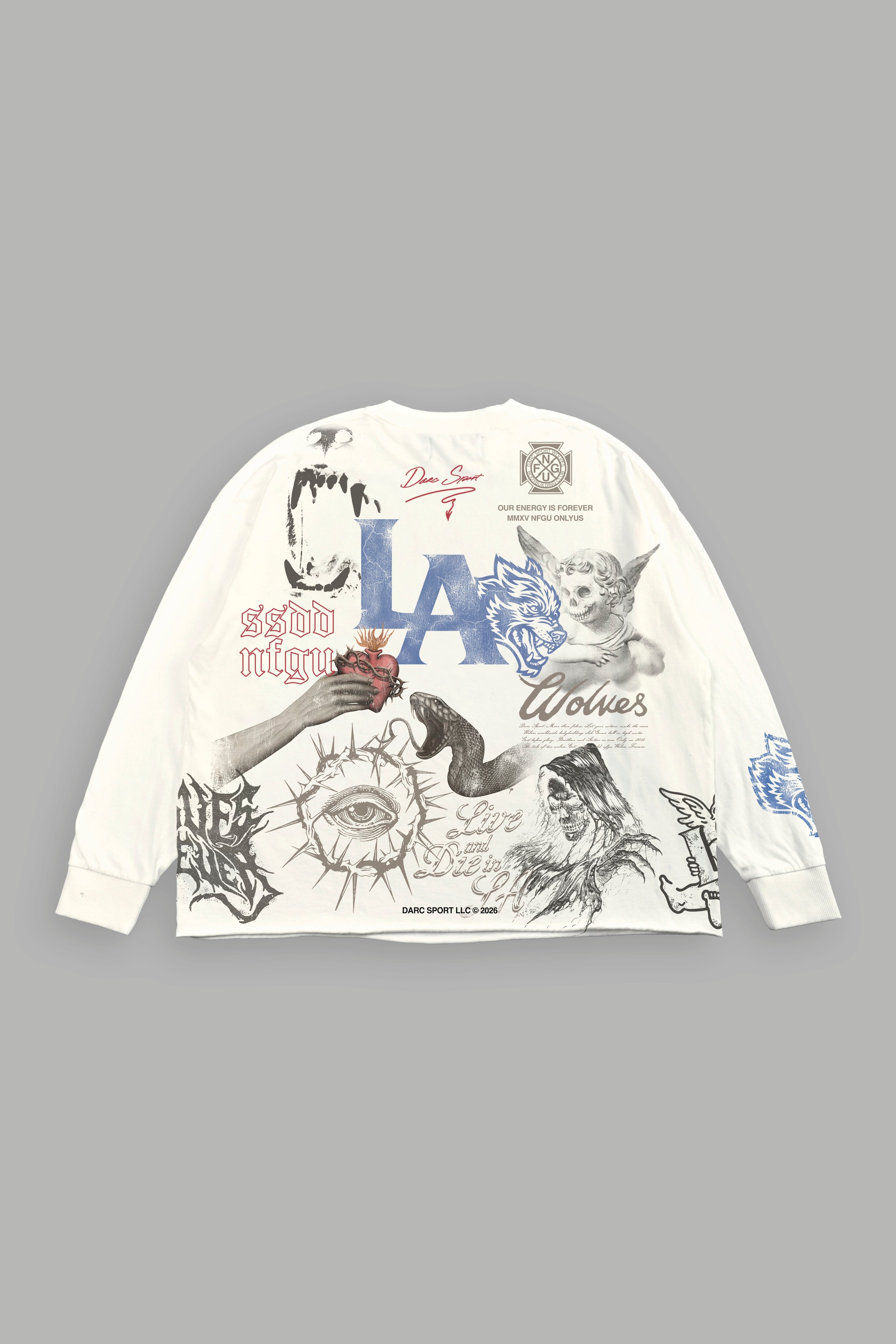 Homage To La Grunge Mid Length Raw Hem Ls Tee in Cream — imagem 2