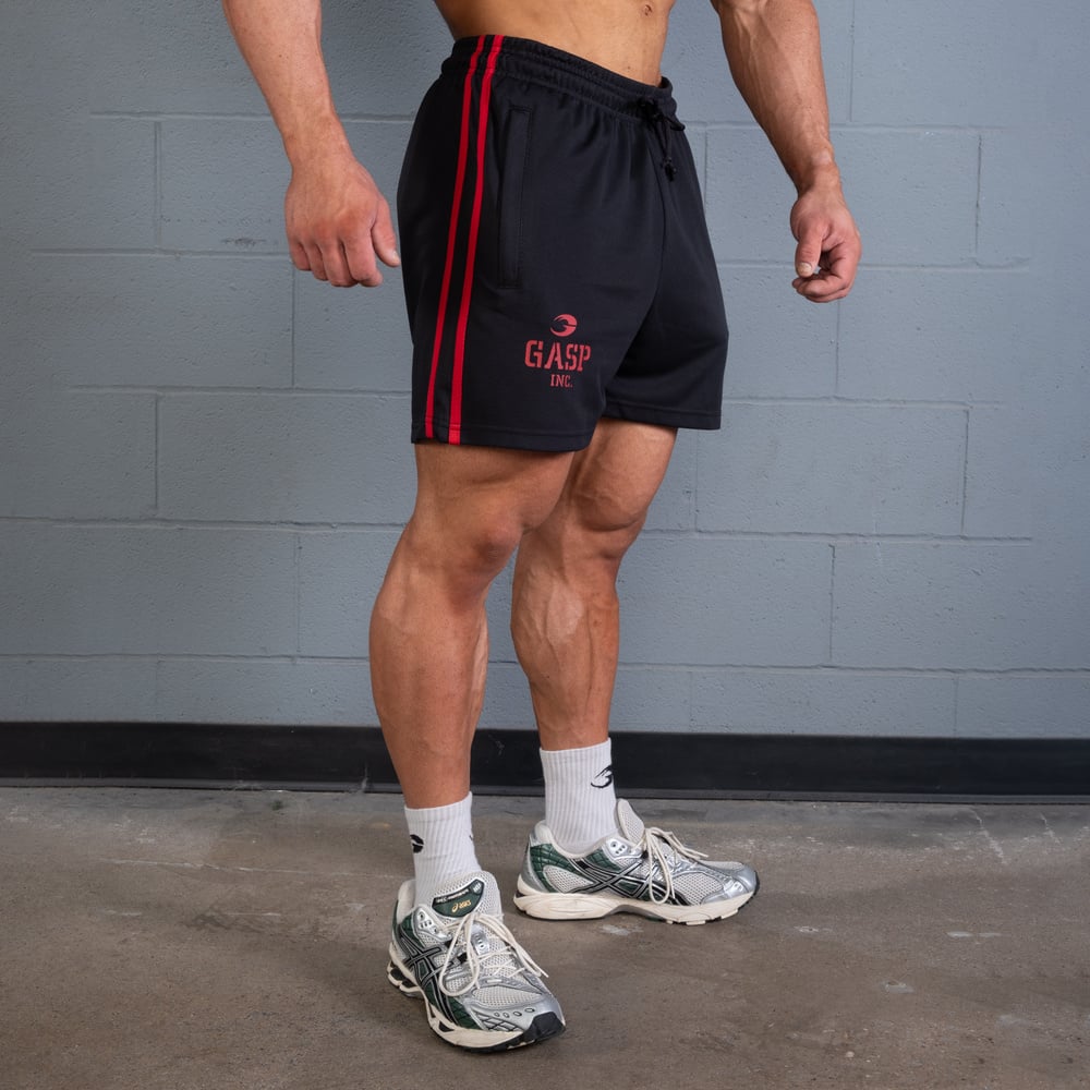2 Stripe Standard Mesh Shorts 4" - Black/Red - imagem 1