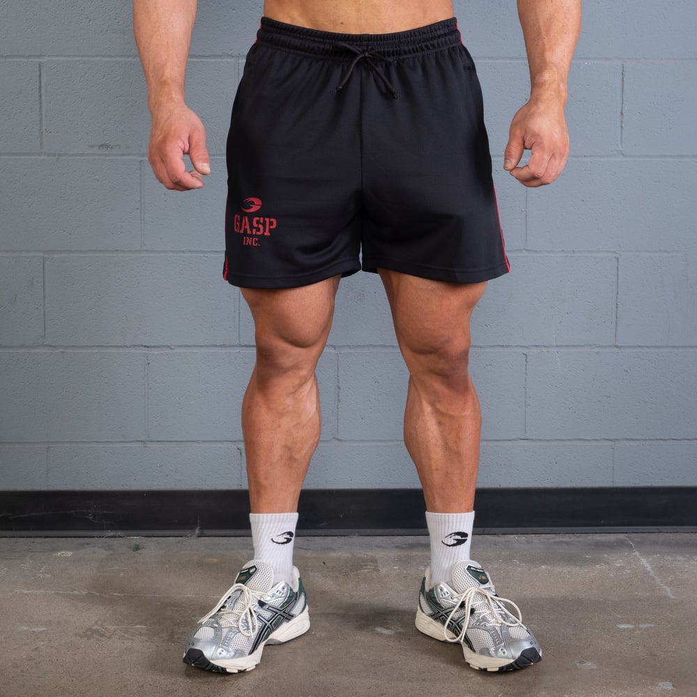 2 Stripe Standard Mesh Shorts 4" - Black/Red - imagem 3