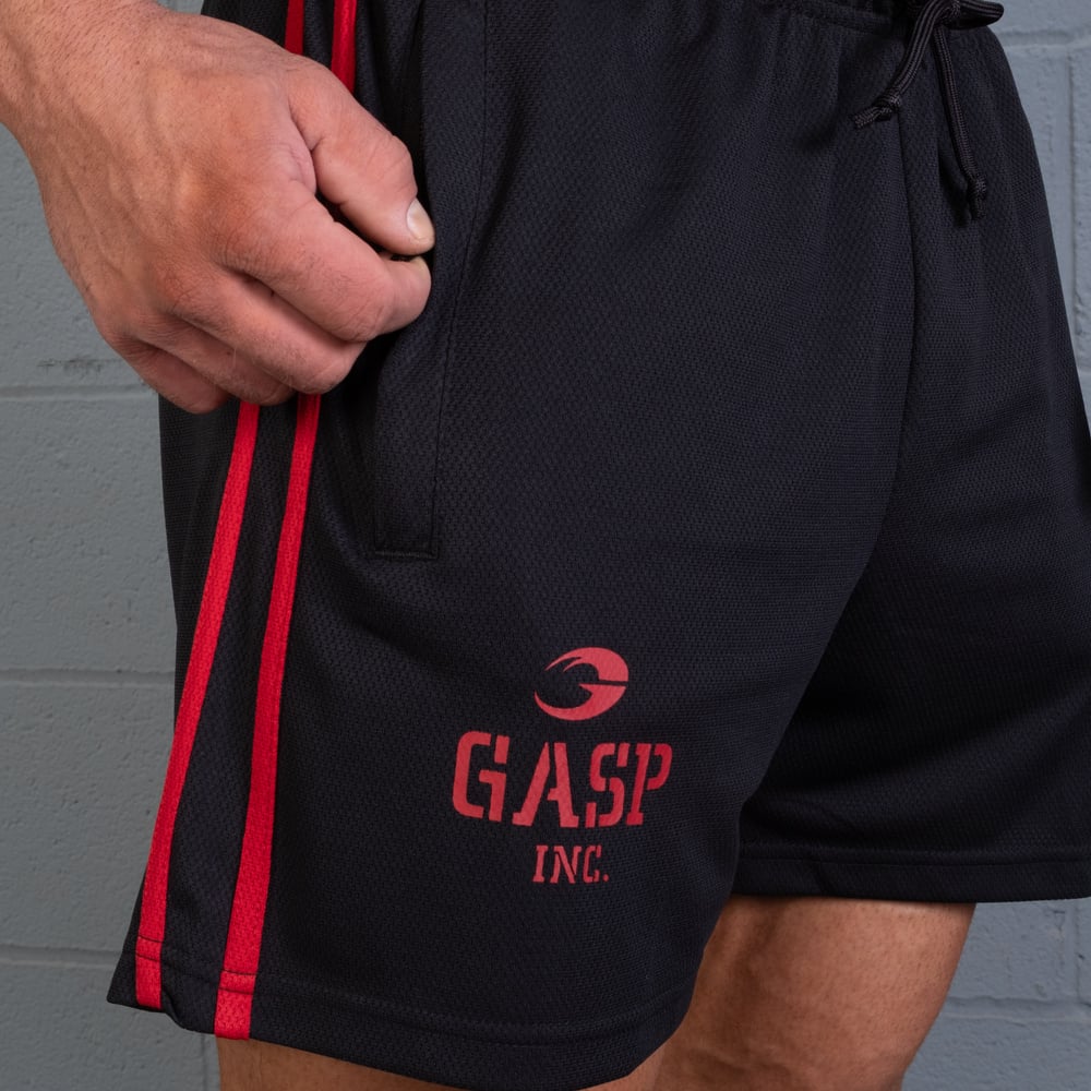 2 Stripe Standard Mesh Shorts 4" - Black/Red - imagem 4