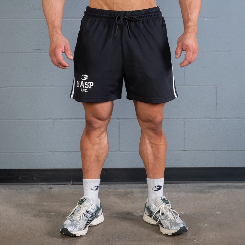 2 Stripe Standard Mesh Shorts 4" - Black/White - imagem 3