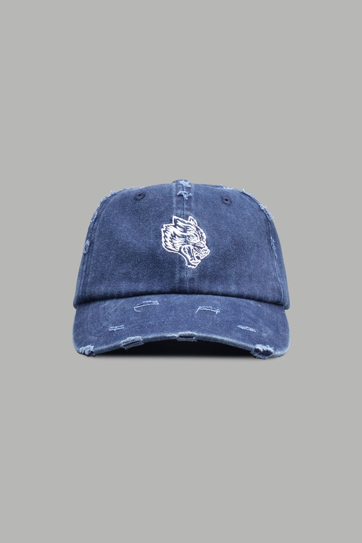 Wolf Head Distressed Dad Hat In Navy - imagem 1
