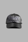 Iron Wolf Head Faux Leather Dad Hat in Black — imagem 1