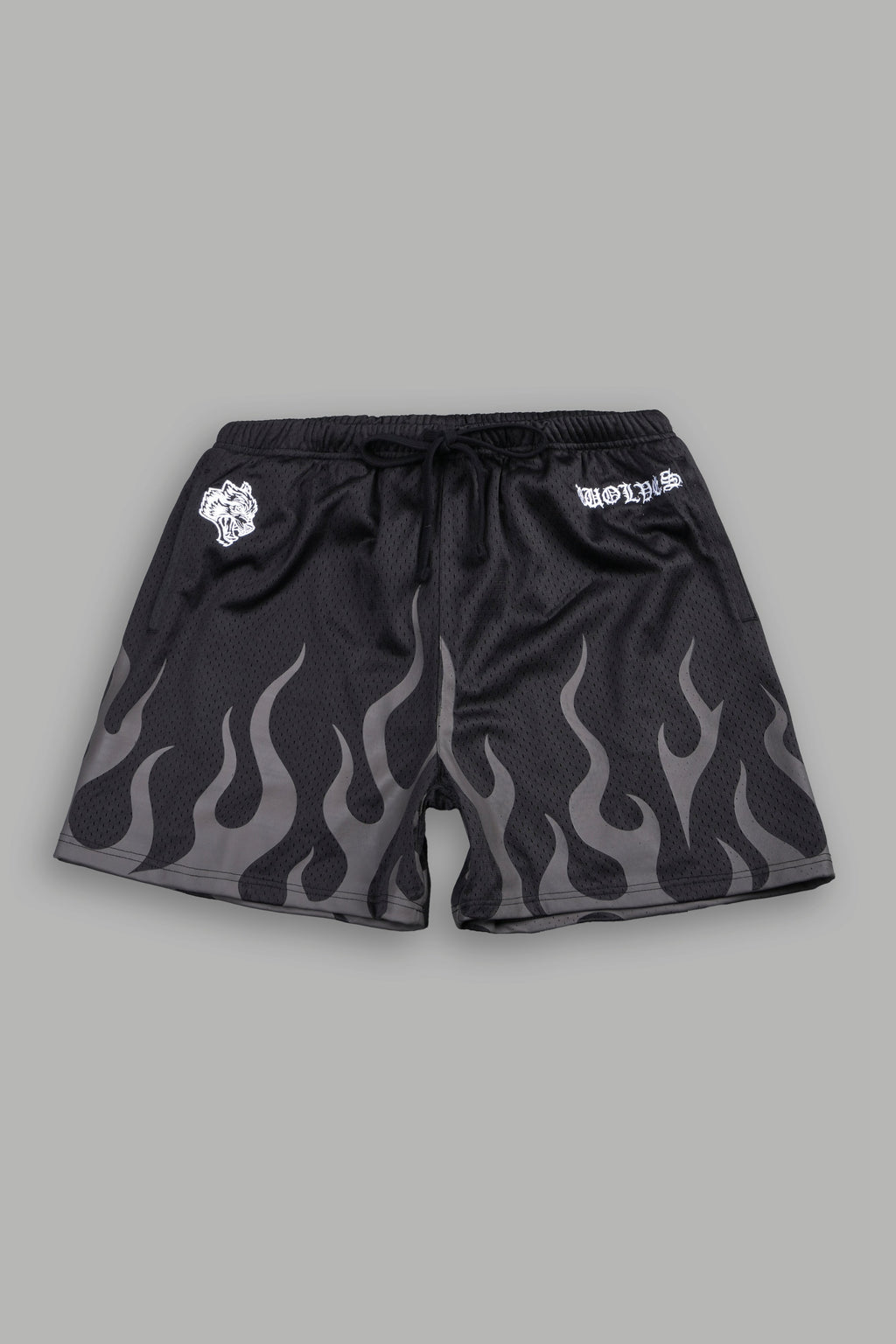 On Fire Applique Mesh Shorts In Black