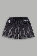 On Fire Applique Mesh Shorts In Black