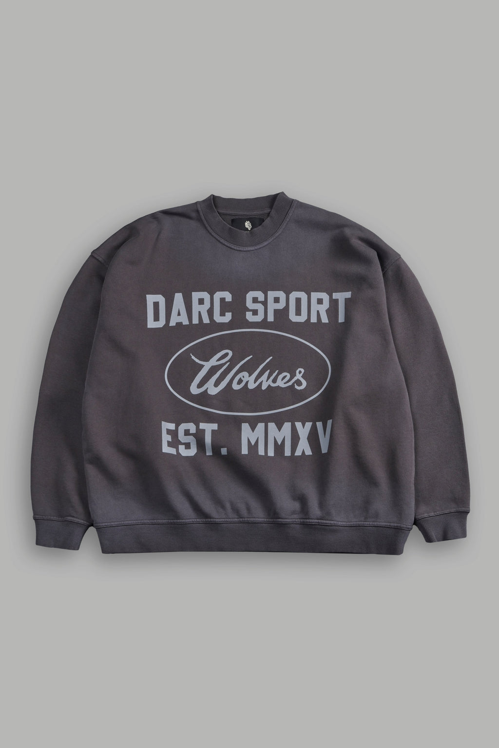 Darc Sport MMXV Grunge Oversized London Unisex Crewneck in Wolf Gray Drift Wash — imagem 1