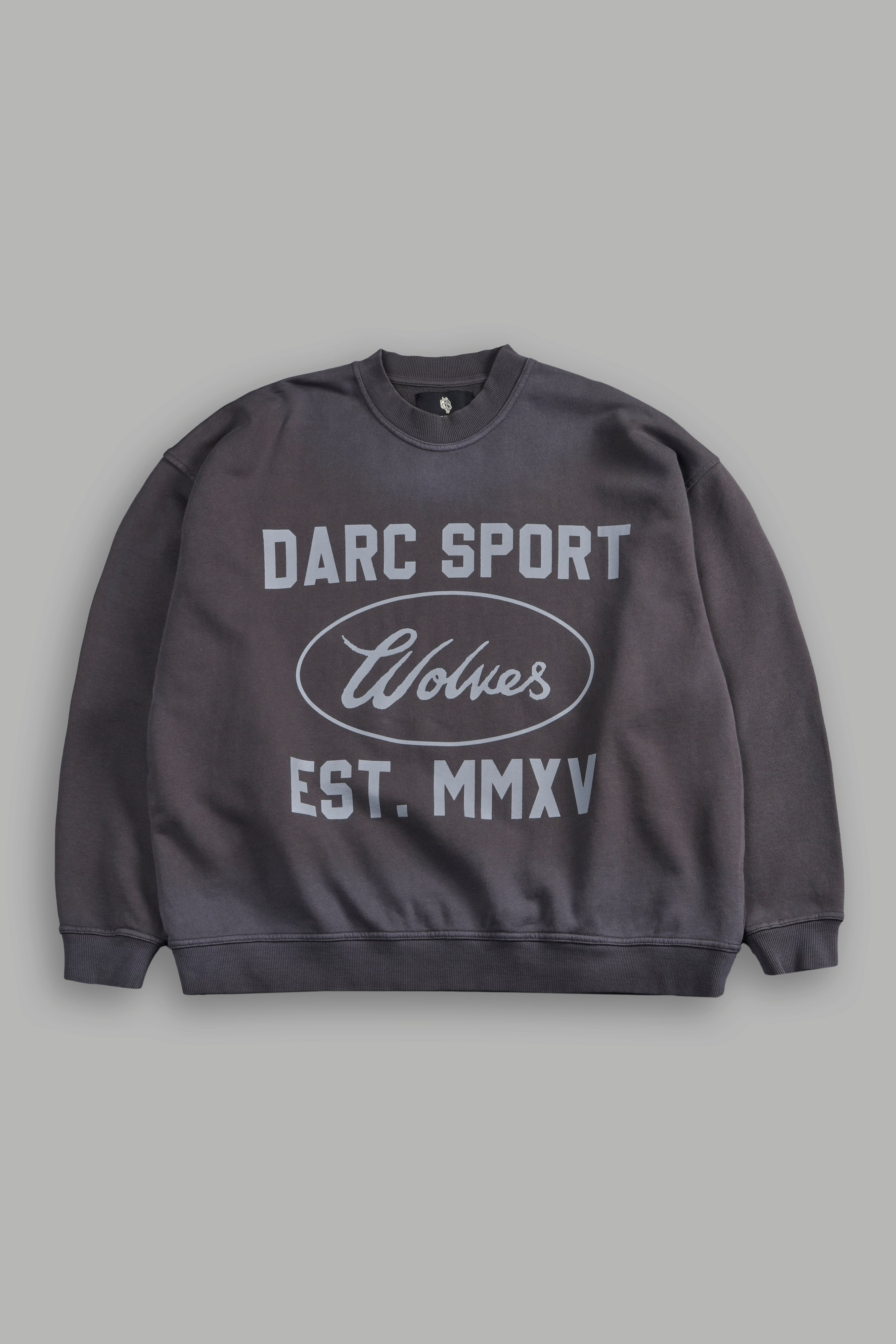 Darc Sport MMXV Grunge Oversized London Unisex Crewneck in Wolf Gray Drift Wash — imagem 1