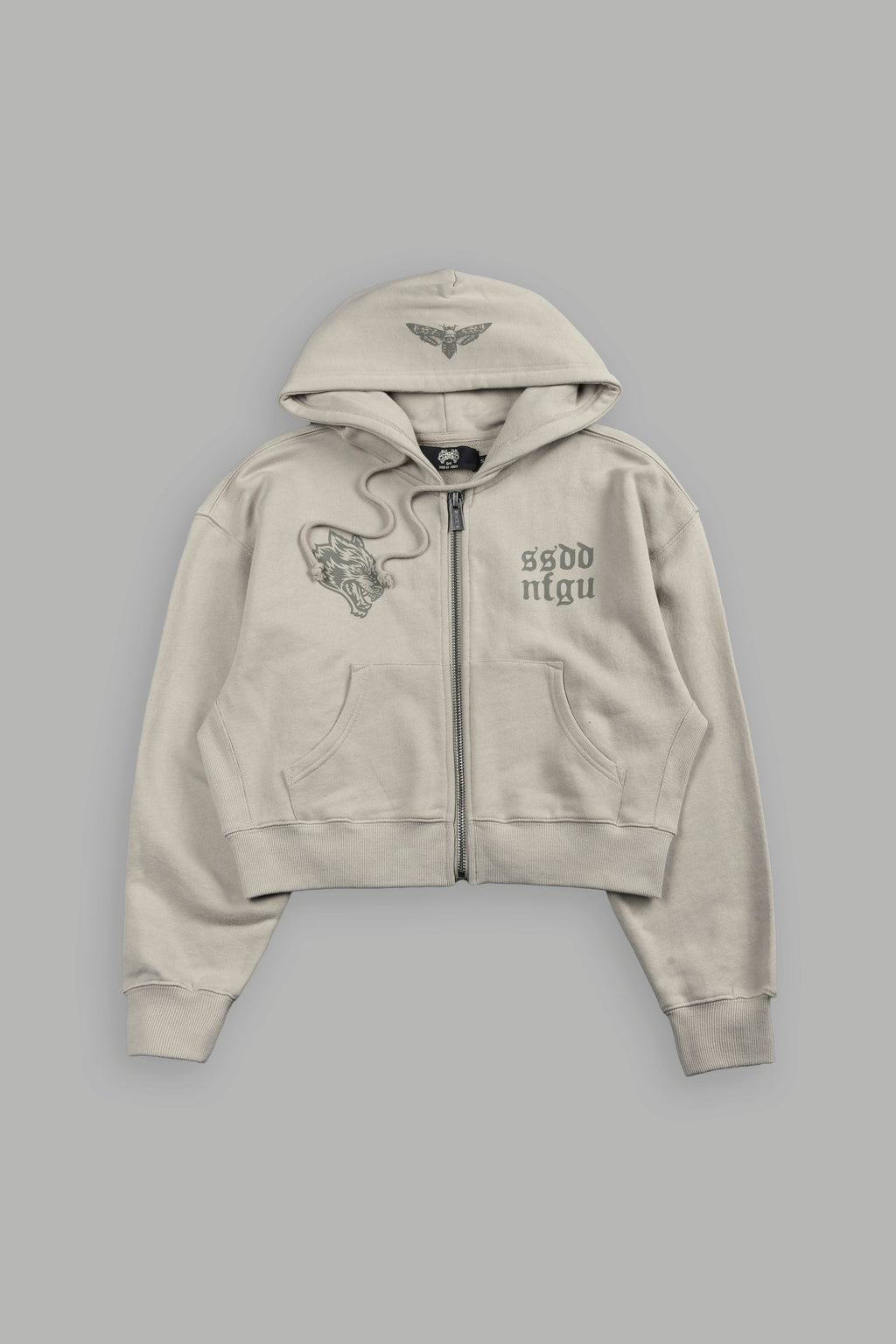 She Wolf Club Sage Cropped Zip Hoodie In Cactus Gray - imagem 7