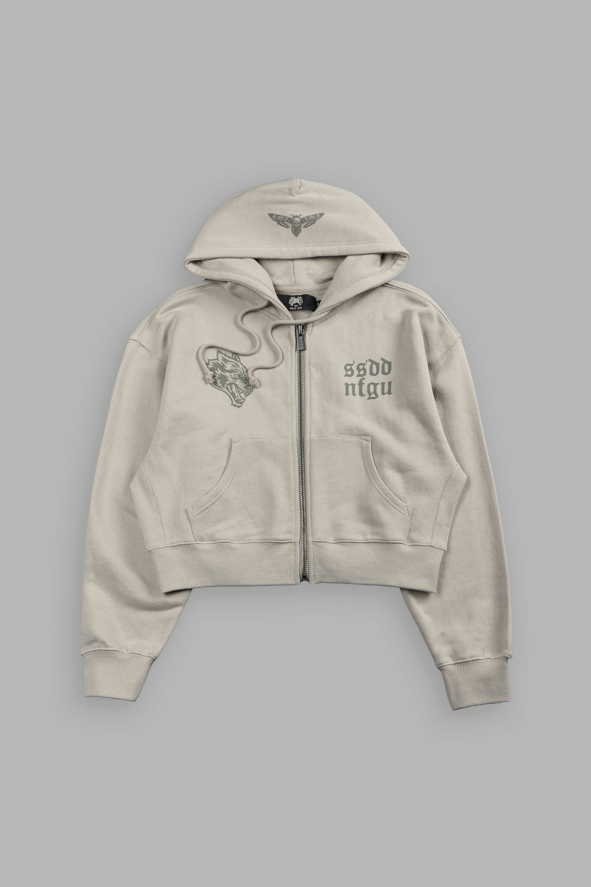 She Wolf Club Sage Cropped Zip Hoodie In Cactus Gray - imagem 7