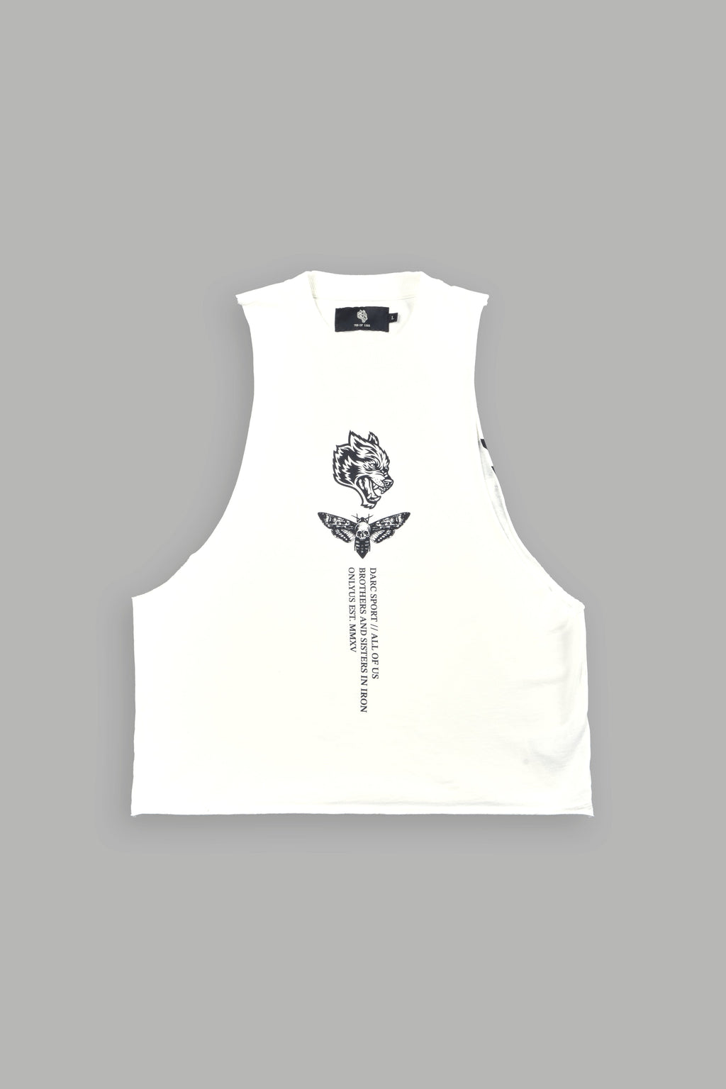 Big Wolf Head Grunge Raw Hem Box Cut Tommy Muscle Tee In Cream - imagem 1