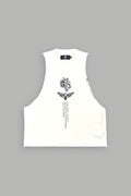 Big Wolf Head Grunge Raw Hem Box Cut Tommy Muscle Tee In Cream - imagem 1