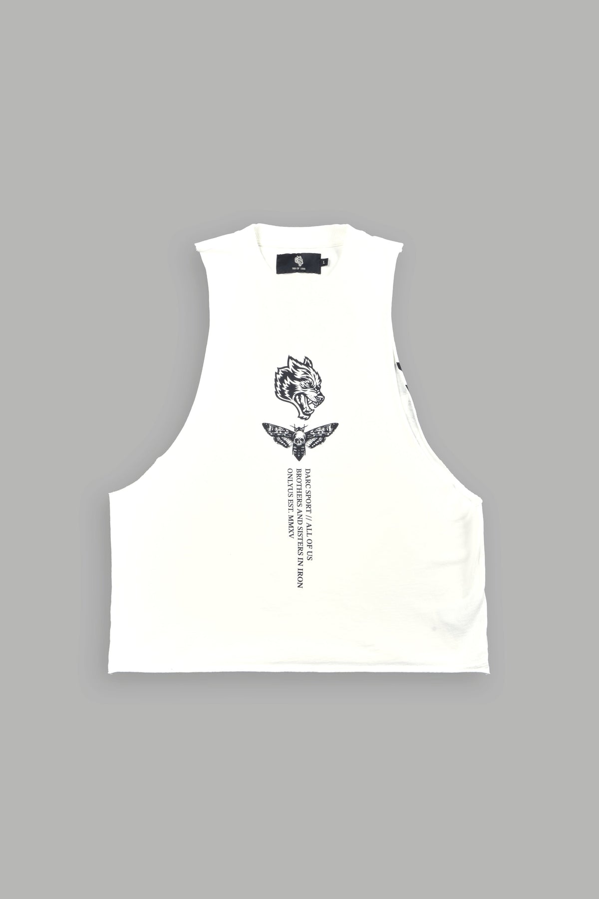 Big Wolf Head Grunge Raw Hem Box Cut Tommy Muscle Tee In Cream - imagem 1