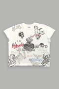 Homage To La Grunge Mid Length Raw Hem Cap Sleeve Tee in Cream — imagem 1
