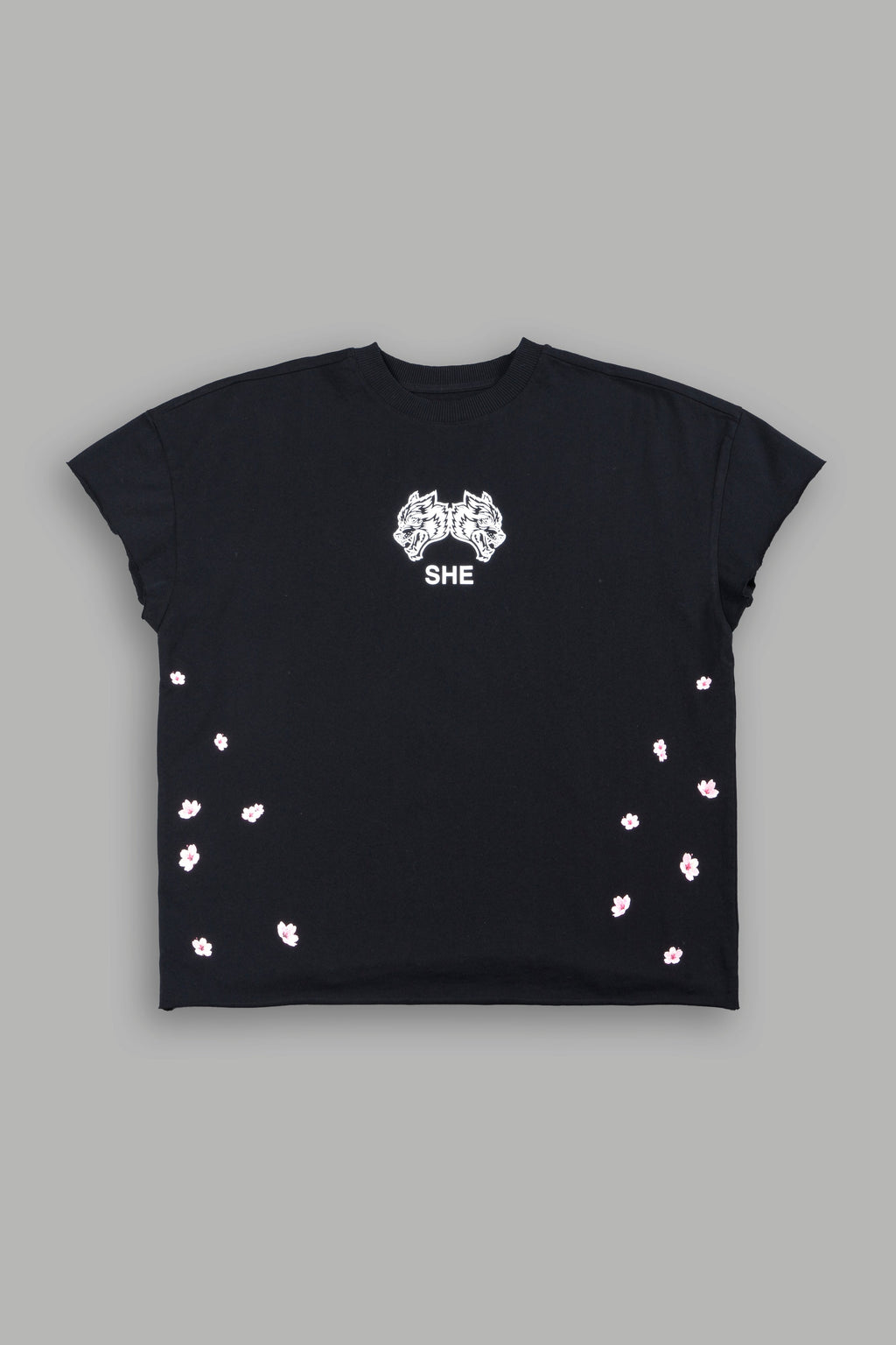 Sakura Hesh Grunge Mid Length Raw Hem Cap Sleeve Tee In Black — imagem 5