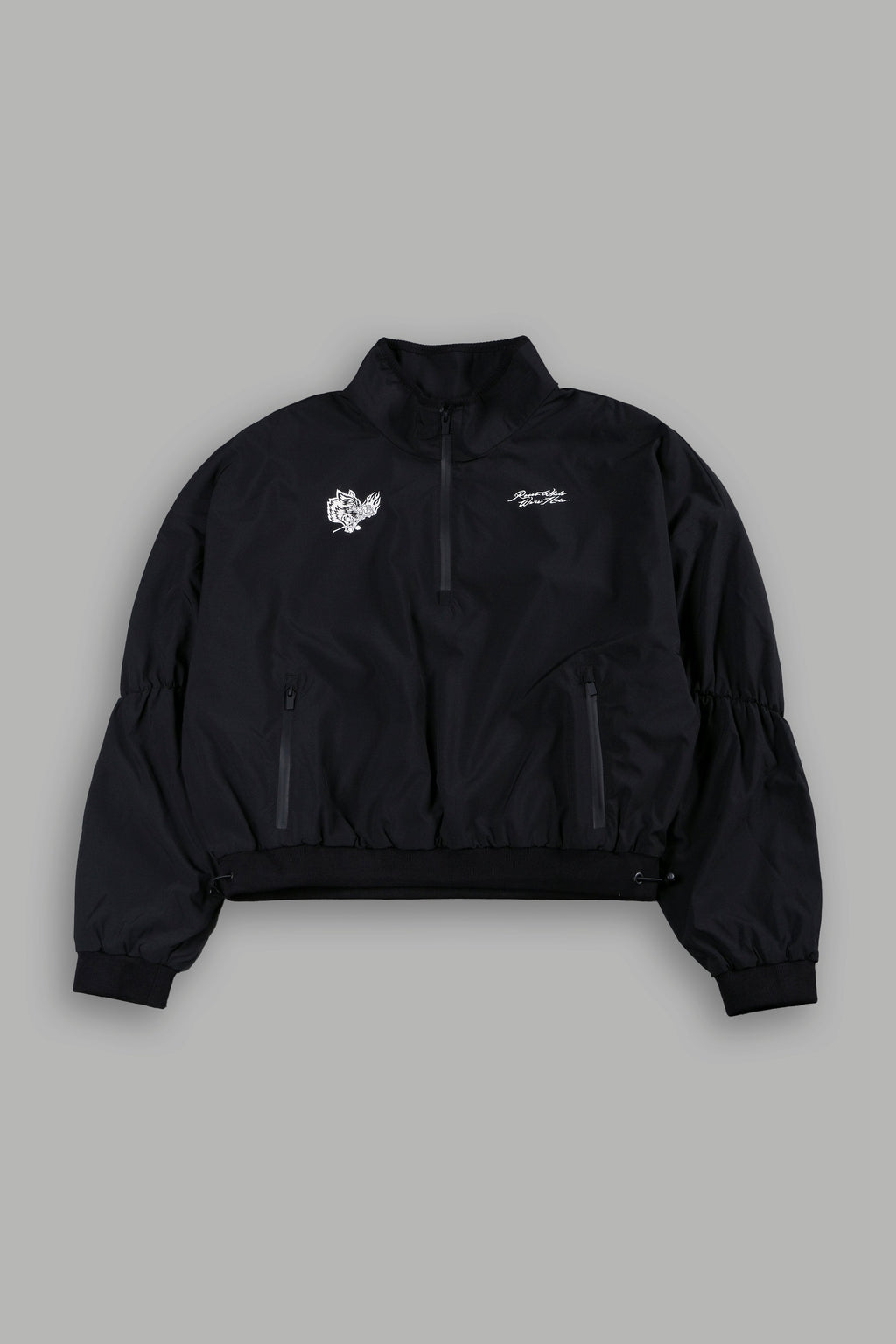 Roses While We're Here Cropped Zip Mockneck Sweater in Black - imagem 1