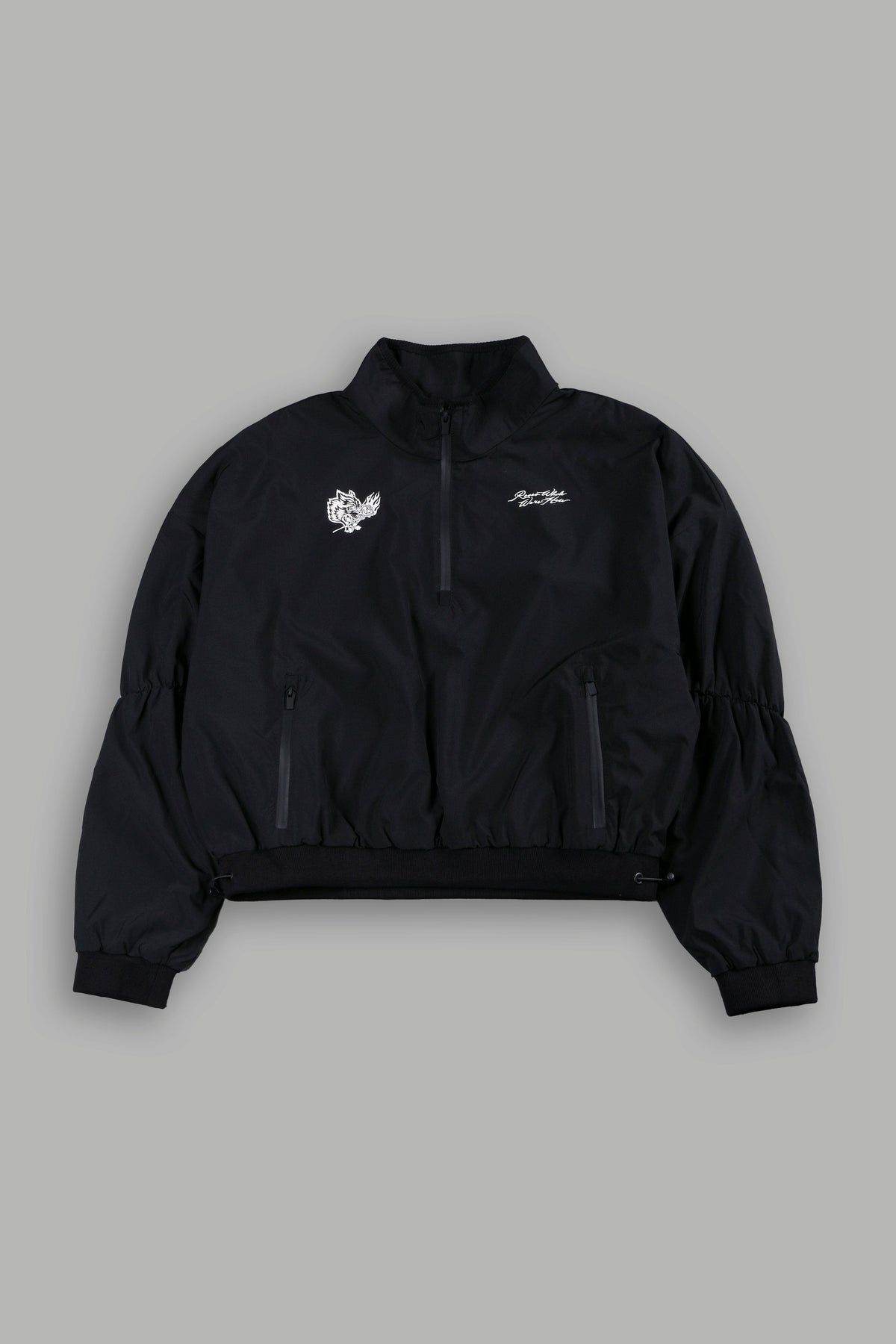 Roses While We're Here Cropped Zip Mockneck Sweater in Black - imagem 1