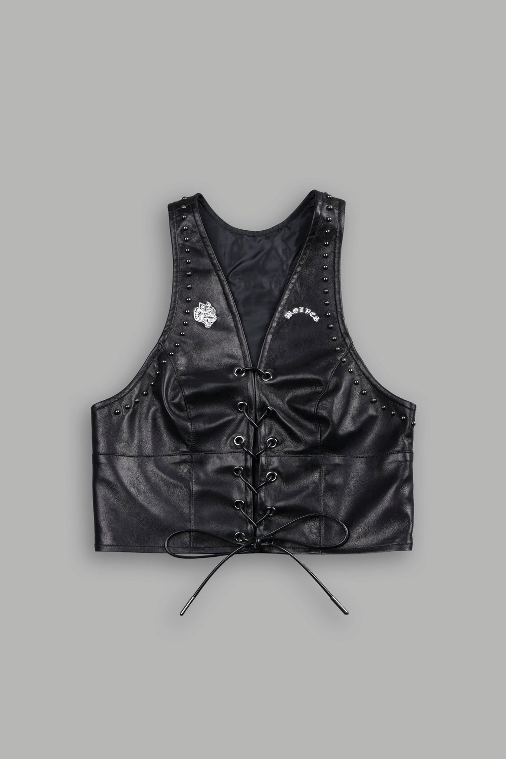 Wolf Chopper Leather Lace Up Top in Black