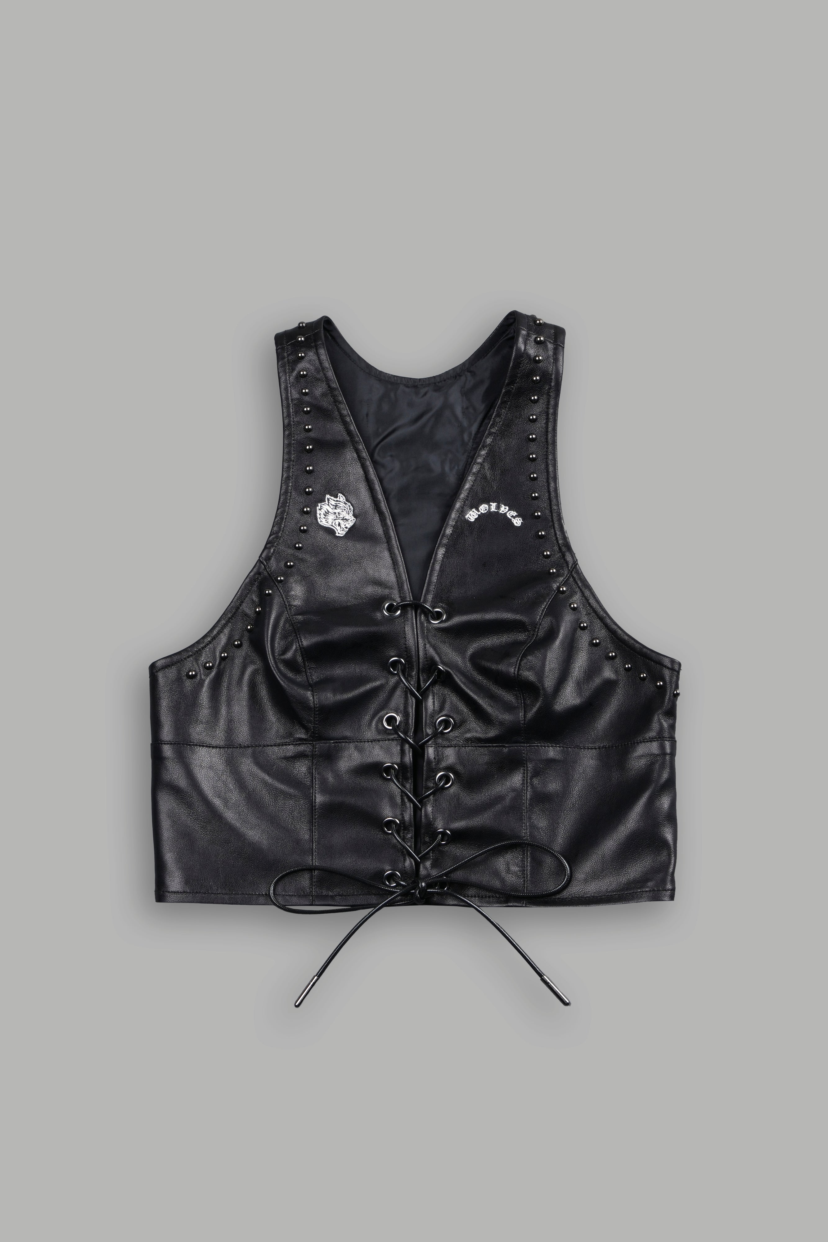 Wolf Chopper Leather Lace Up Top in Black