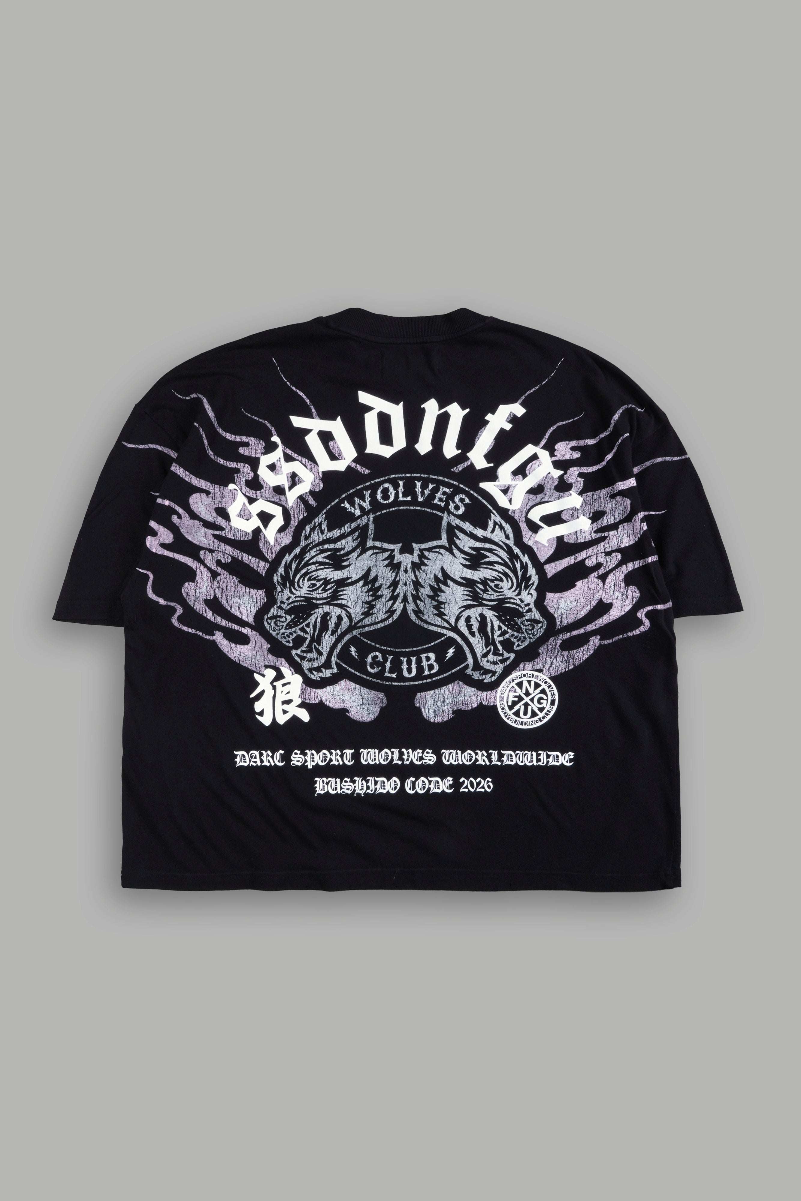 Wolves Club Oni Inferno Distressed Grunge Box Cut Tee V2 in Black — imagem 3