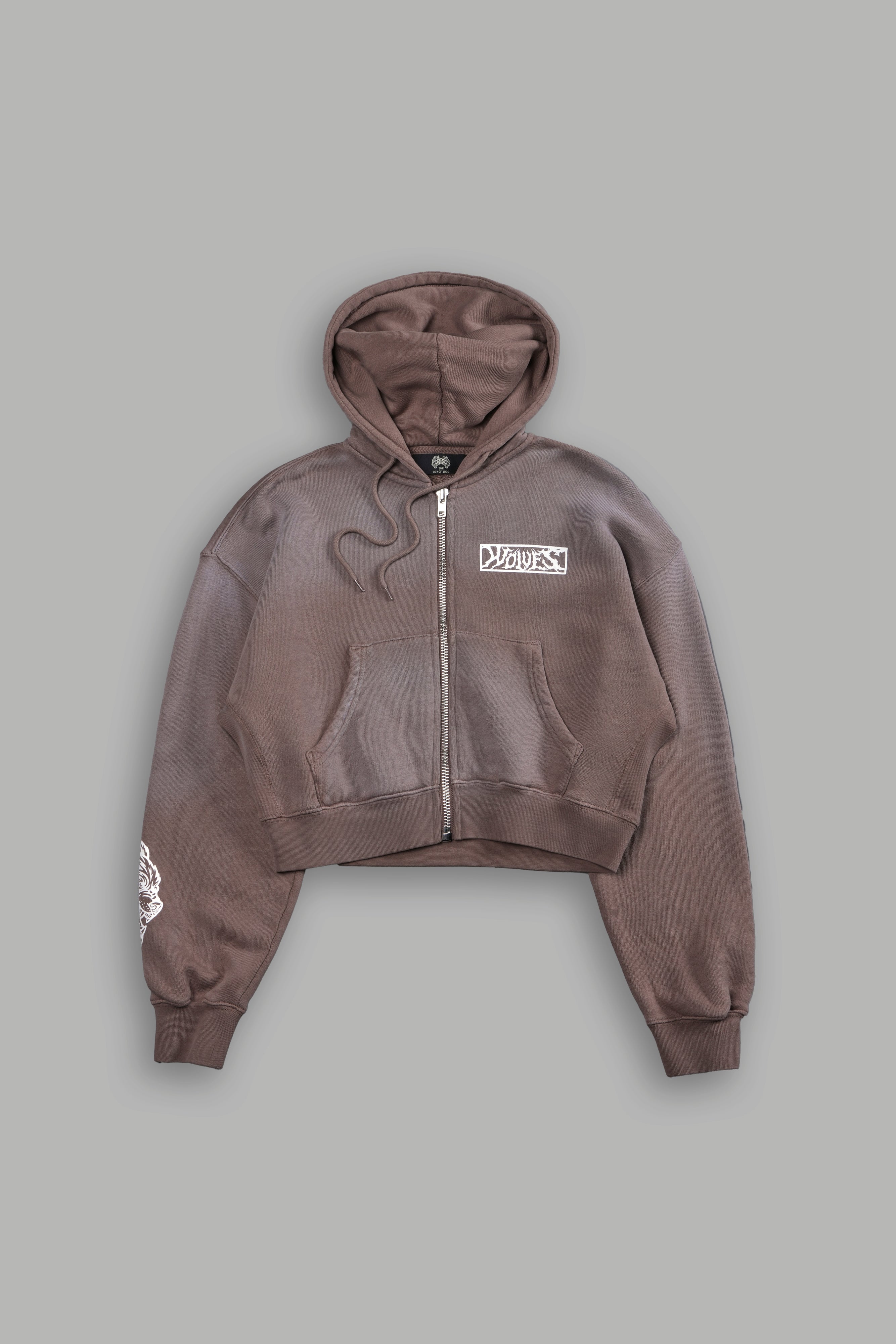 Midnight Wolves "Sage" Cropped Zip Hoodie in Mojave Brown Drift Wash — imagem 7
