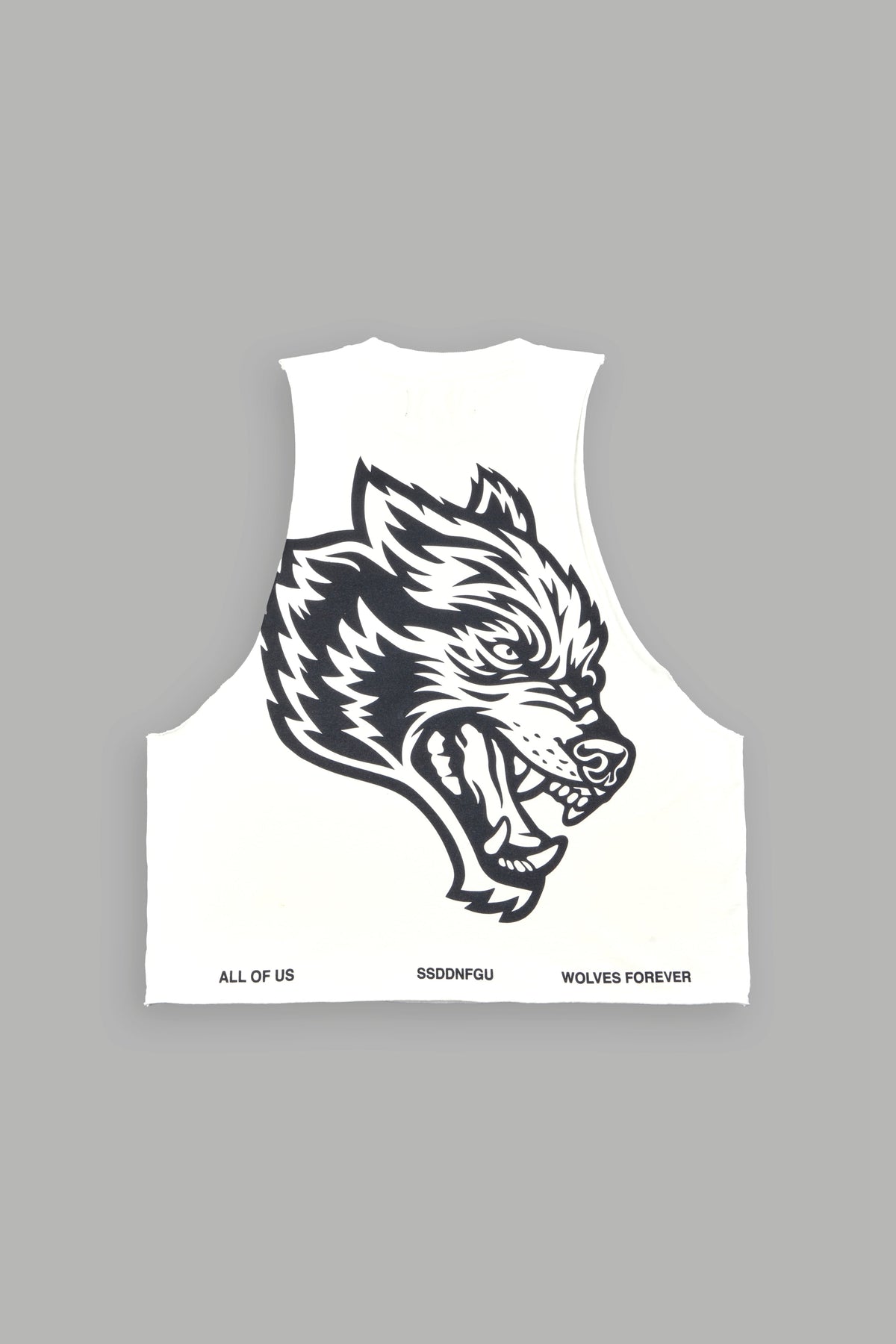 Big Wolf Head Grunge Raw Hem Box Cut Tommy Muscle Tee In Cream - imagem 3