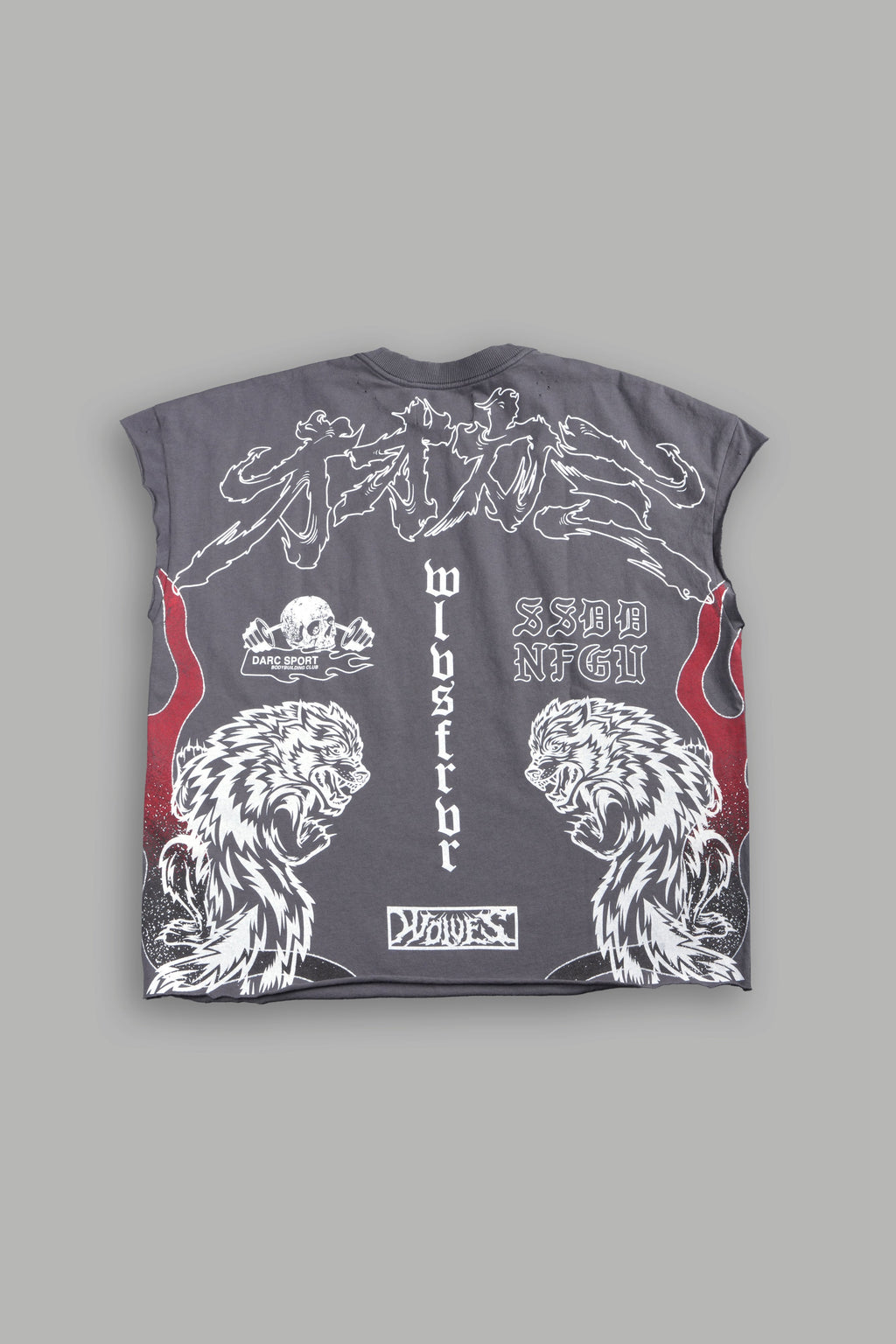 Our Code Distressed Grunge Cut Off Mid Length Raw Hem Tee in Slate Gray — imagem 1
